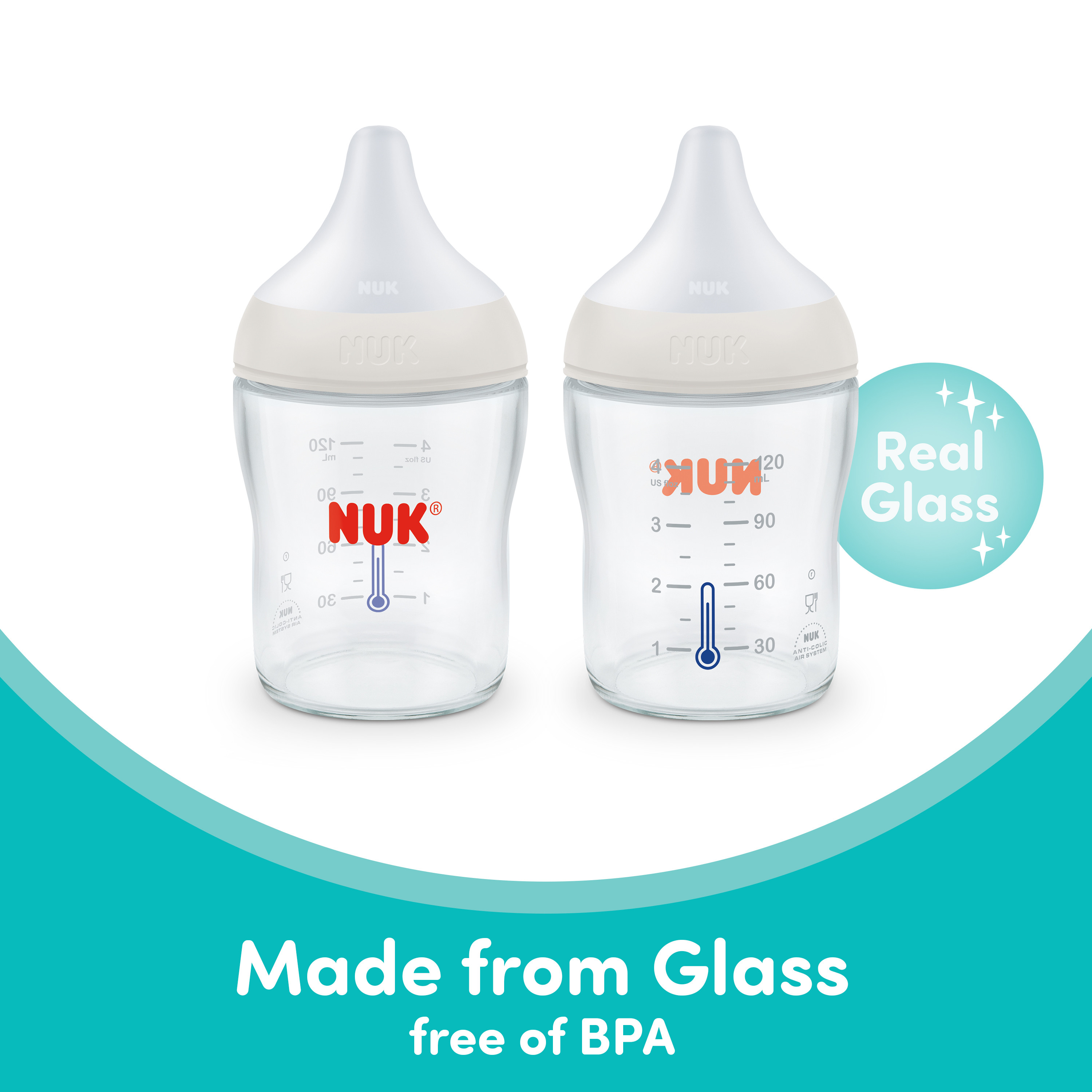 NUK Perfect Match Glass Bottle (2 Pack).