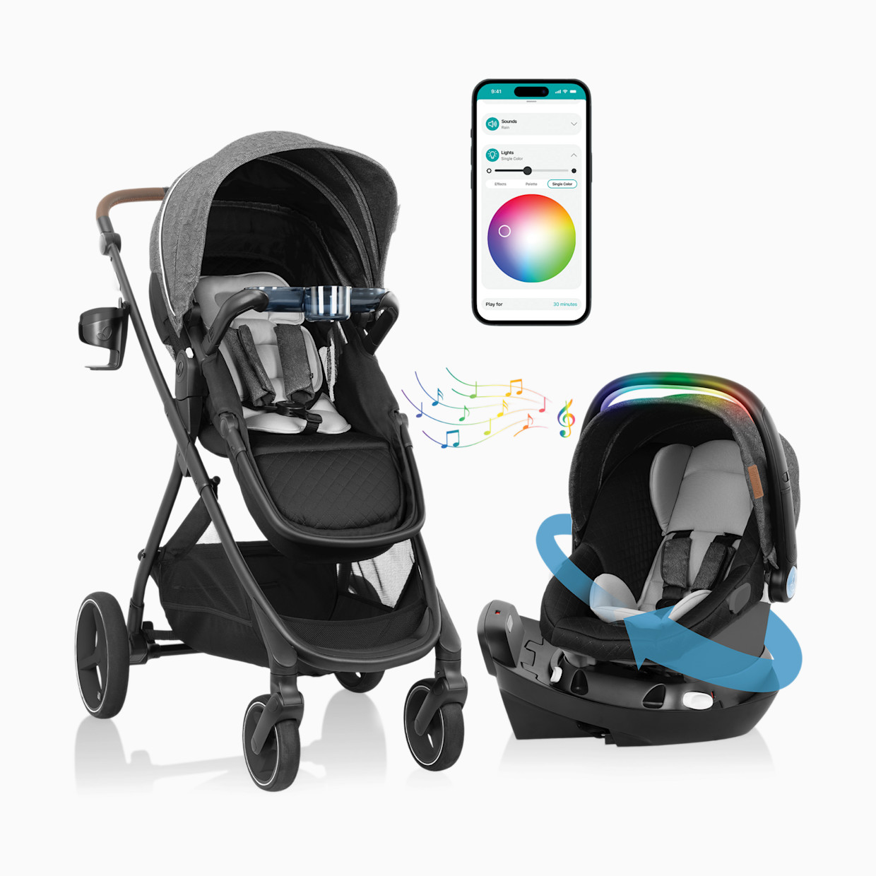 Evenflo Shyft Intuiti+ Travel System featuring Revolve180 LiteMax NXT with SensorySoothe - Angler Tweed.