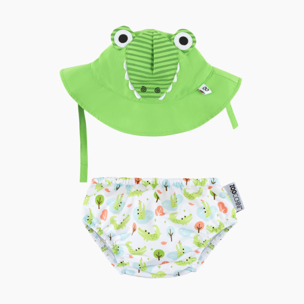ZOOCCHINI Swim Diaper and Sun Hat Set - Alligator, 3-6 Months.