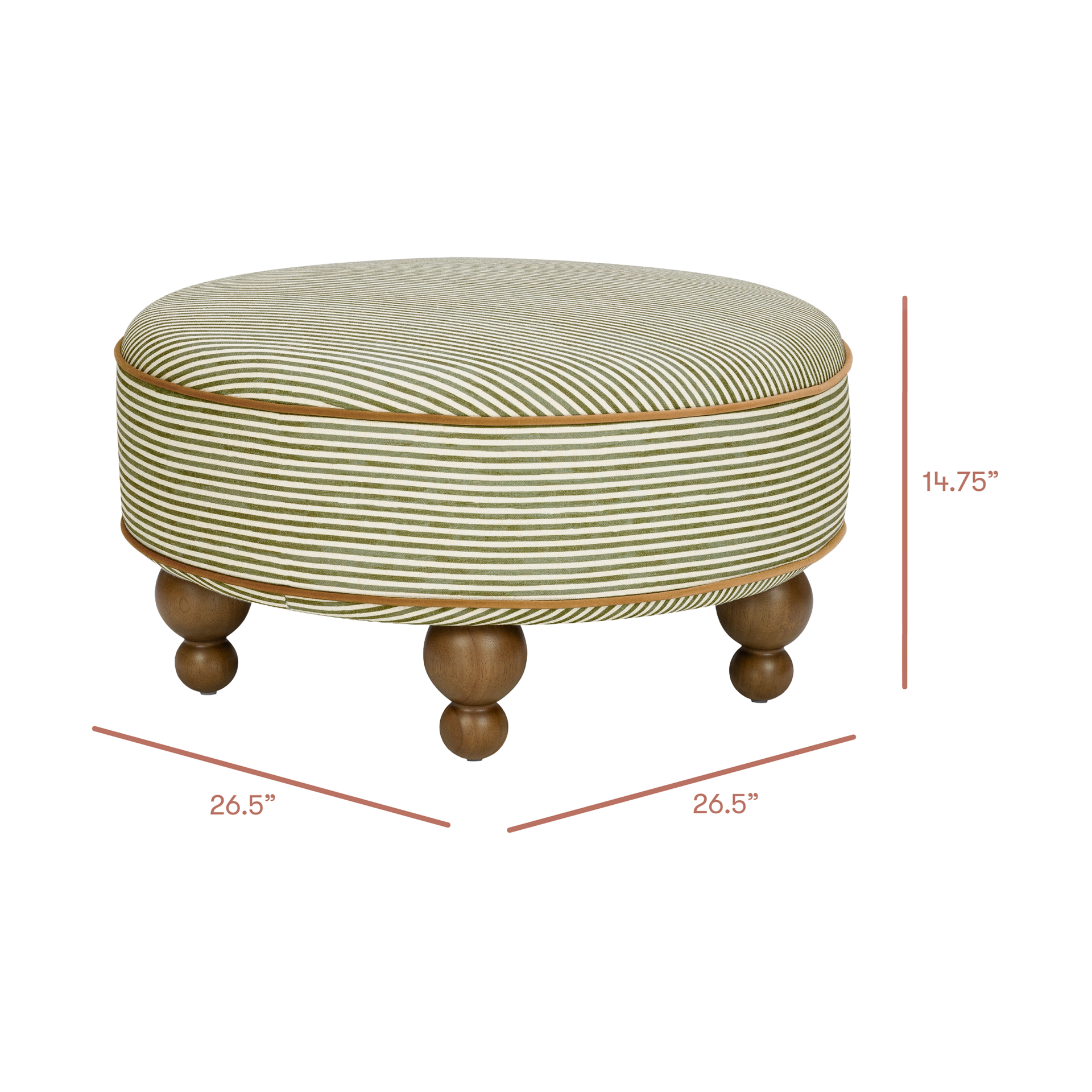 babyletto Astre Ottoman by Nate Berkus - Performance Olive Stripe Eco-Crossweave With Toffee Feet.