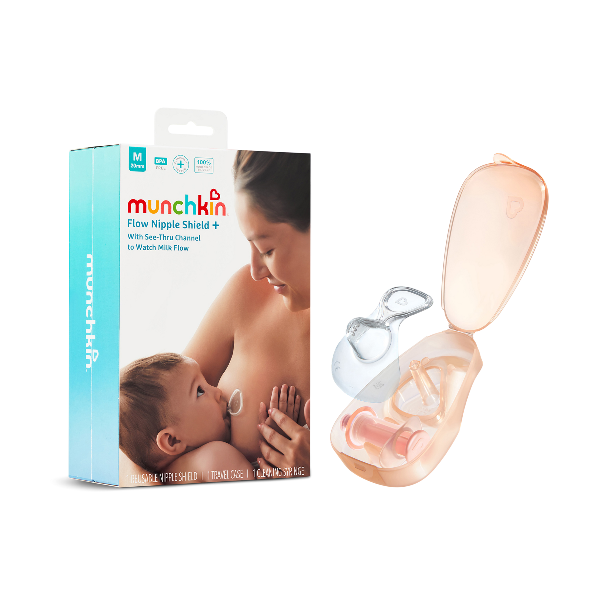 Munchkin® Flow Kit de Inicio Tetina+ con Canal Transparente para Ver la Leche Flow durante la Lactancia, 24 Mm