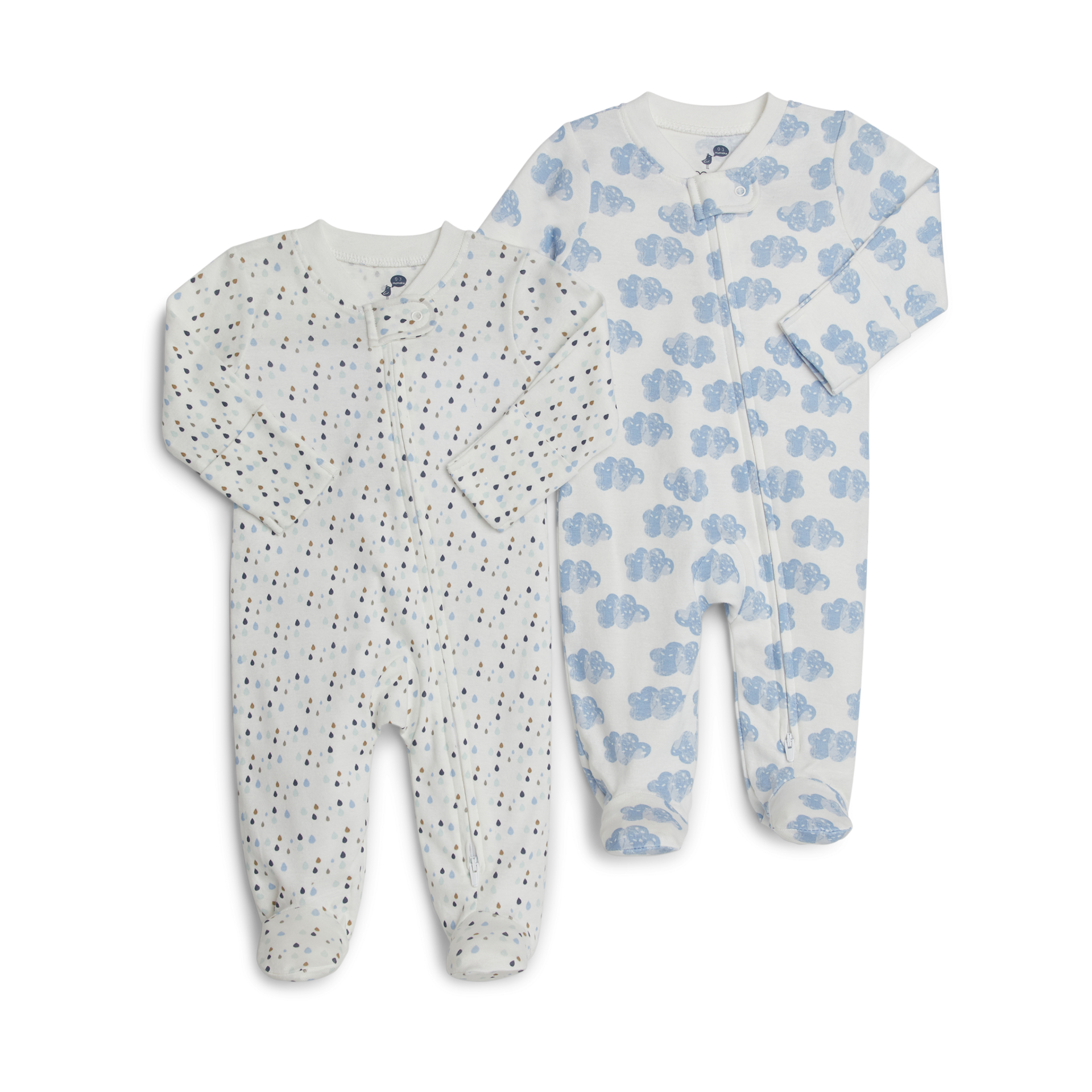 Small Story Organic Cotton 2-Way Zip Footie (2 Pack) - Rain Clouds, 0-3 M.