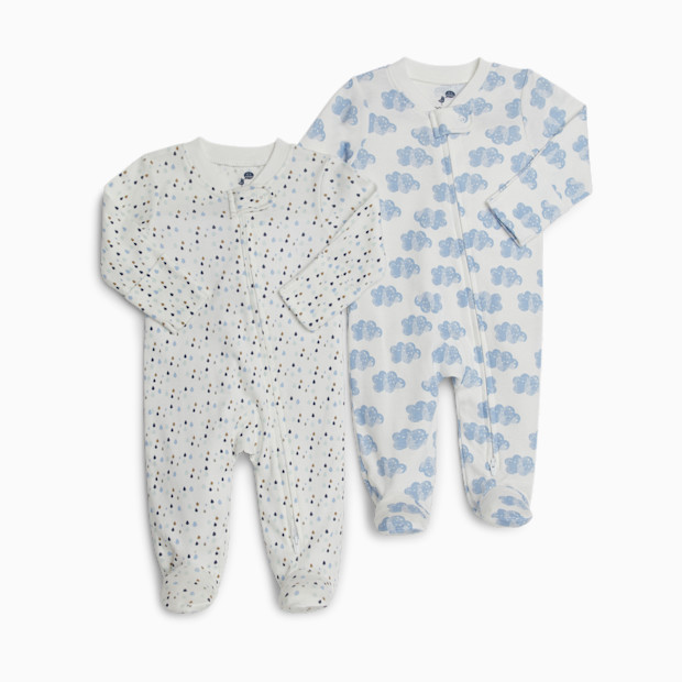 Small Story Organic Cotton 2-Way Zip Footie (2 Pack) - Rain Clouds, 0-3 M.