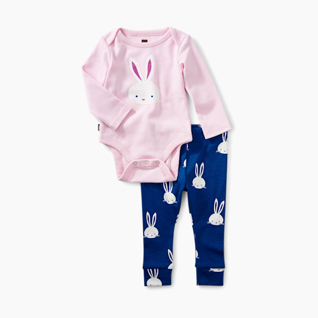 Tea Collection Bodysuit & Pant Outfit - Bunny Pink Crepe, 0-3 Months.