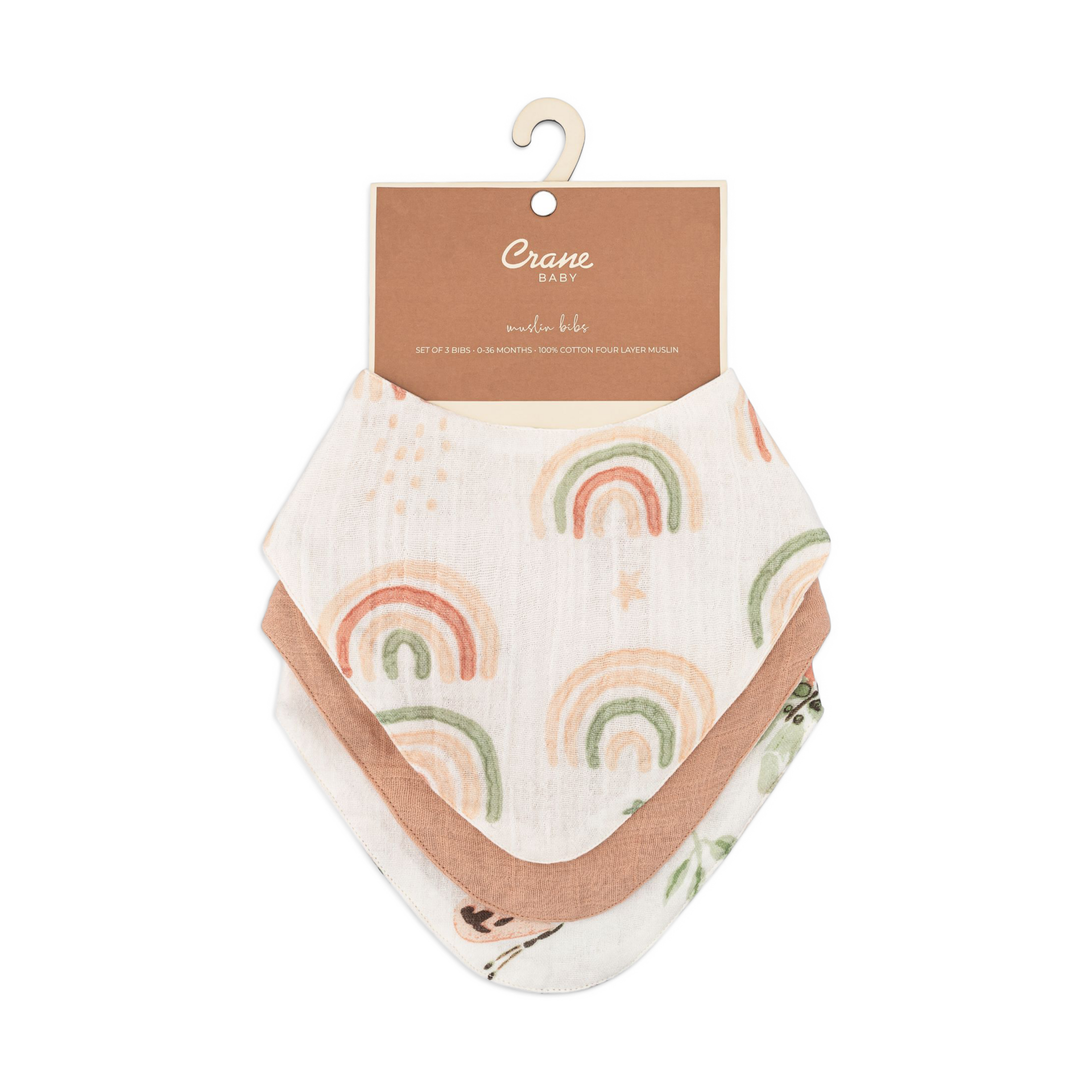 Crane Baby Cotton 4 Layer Muslin Bib Set (3 Pack) Parker Rainbow