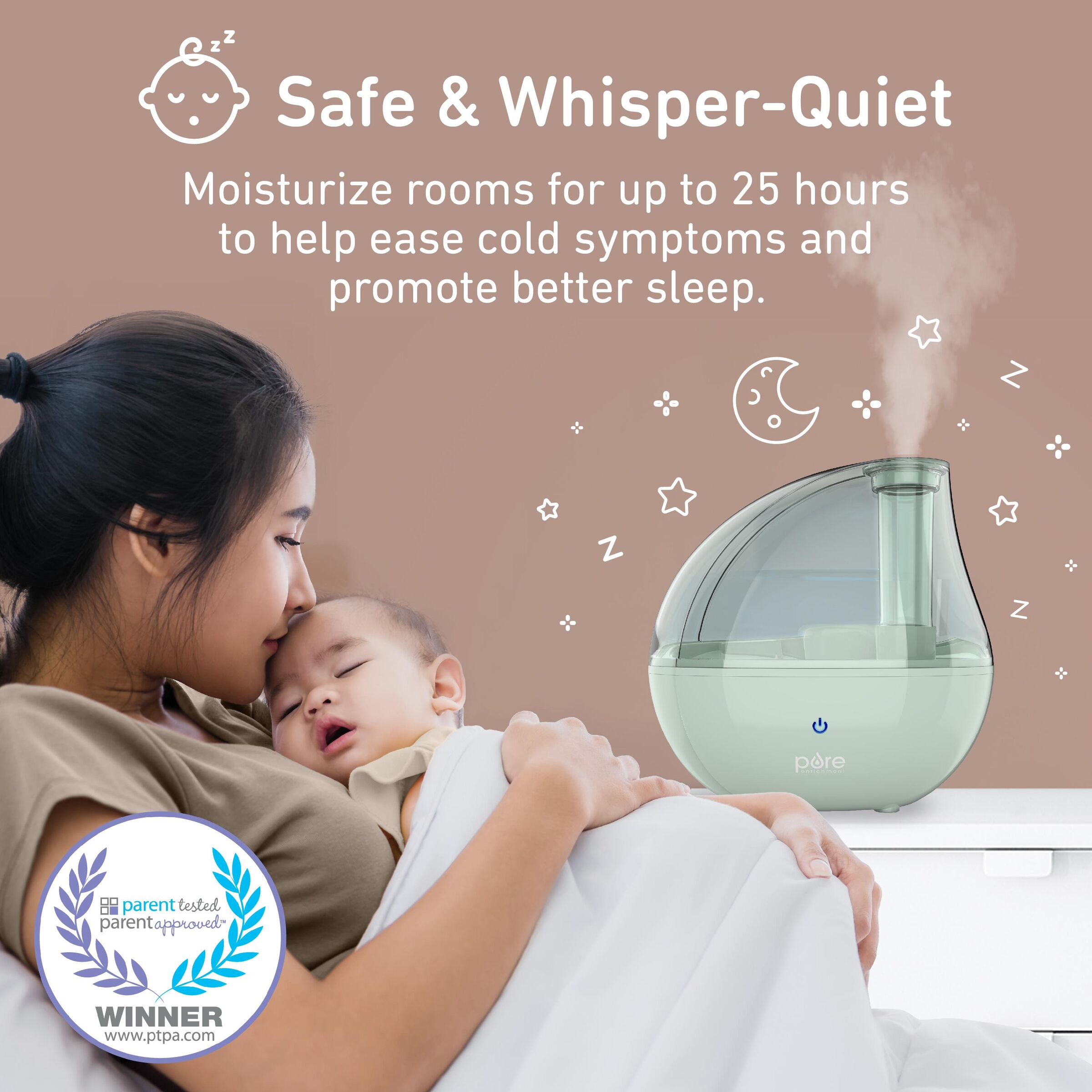 Pure Enrichment PureBaby Ultrasonic Cool Mist Humidifier & Soft Glow Night Light.