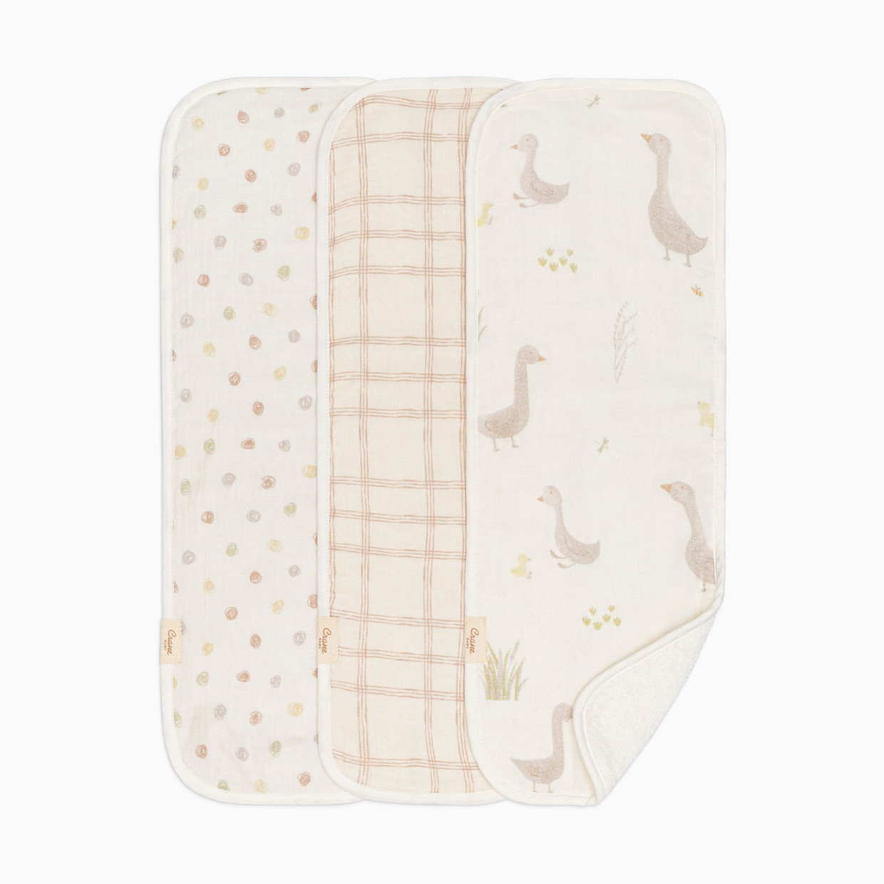 Crane Baby Cotton Muslin and Terry Burp Cloth Set (3 Pack) - Charlie Goose.