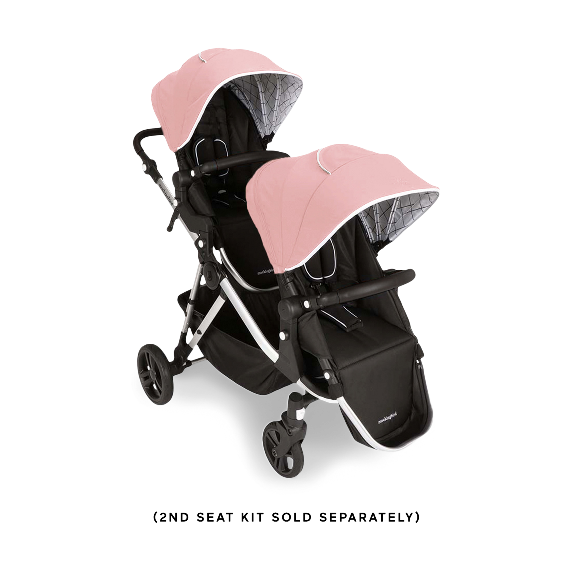 Mockingbird Single-to-Double Stroller 2.0 - Bloom/Windowpane Canopy With Black Leather (2020).
