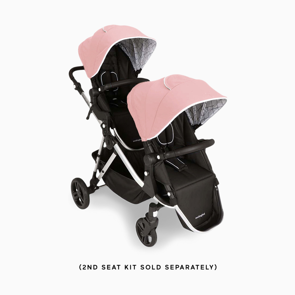 Mockingbird Single-to-Double Stroller 2.0 - Bloom/Windowpane Canopy With Black Leather (2020).