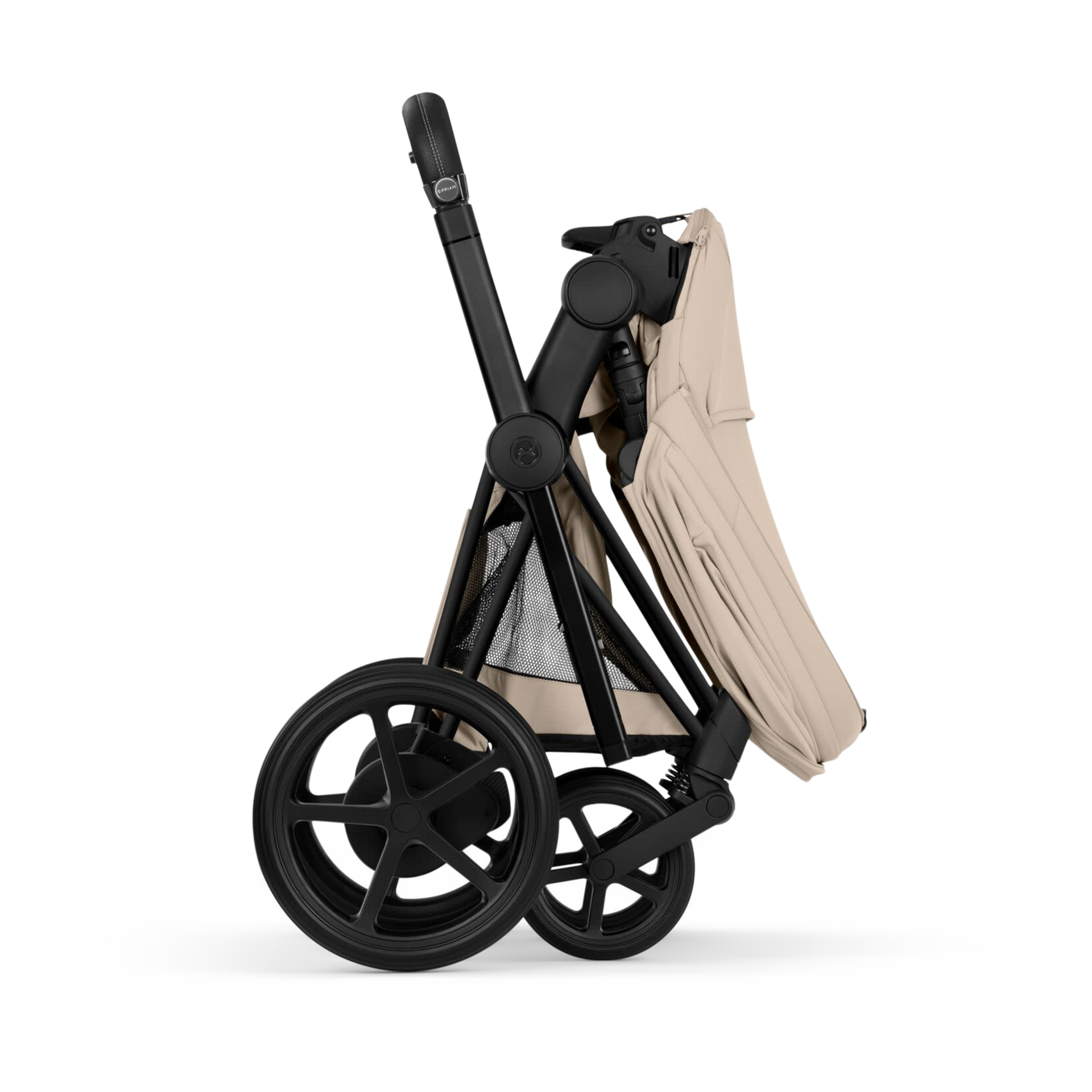 Cybex e-PRIAM Stroller - Matte Black Frame/Cozy Beige Lux Seat.