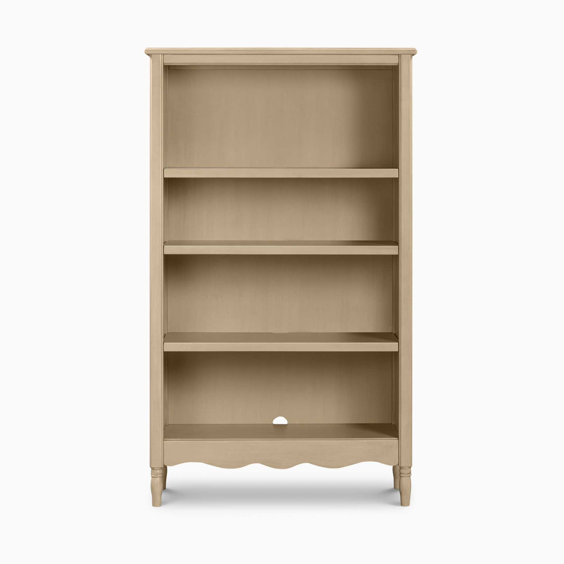 Light beige wooden bookcase with a distressed finish.