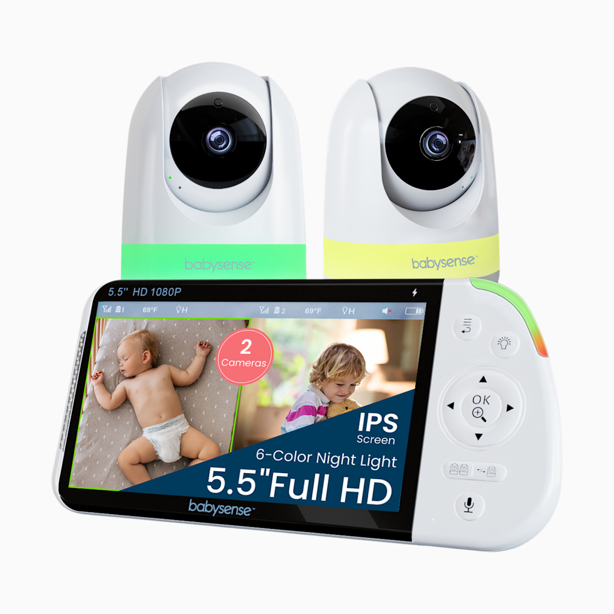 Babysense MaxView Pro 1080p Full HD Split-Screen Baby Monitor - 2 Cameras.