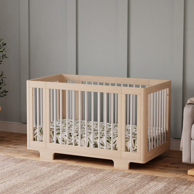 babyletto Yuzu 8-in-1 Convertible Crib with All-Stages Conversion Kits - Washed Natural / White.