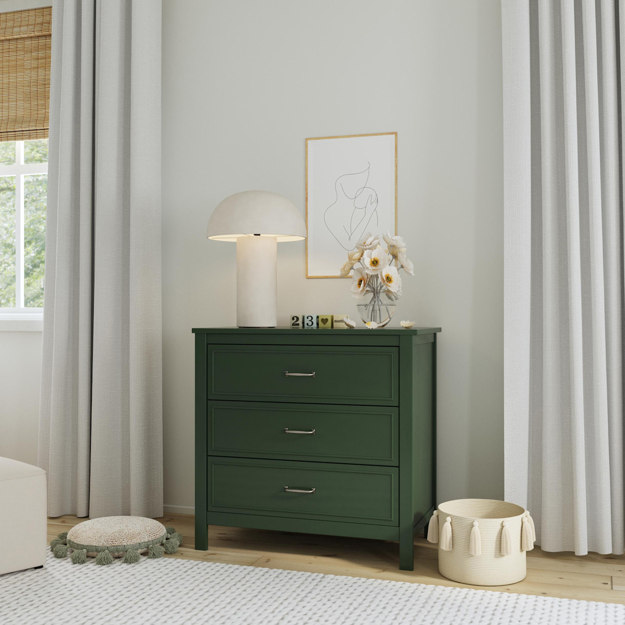 daVinci Charlie 3-Drawer Dresser - Forest Green.