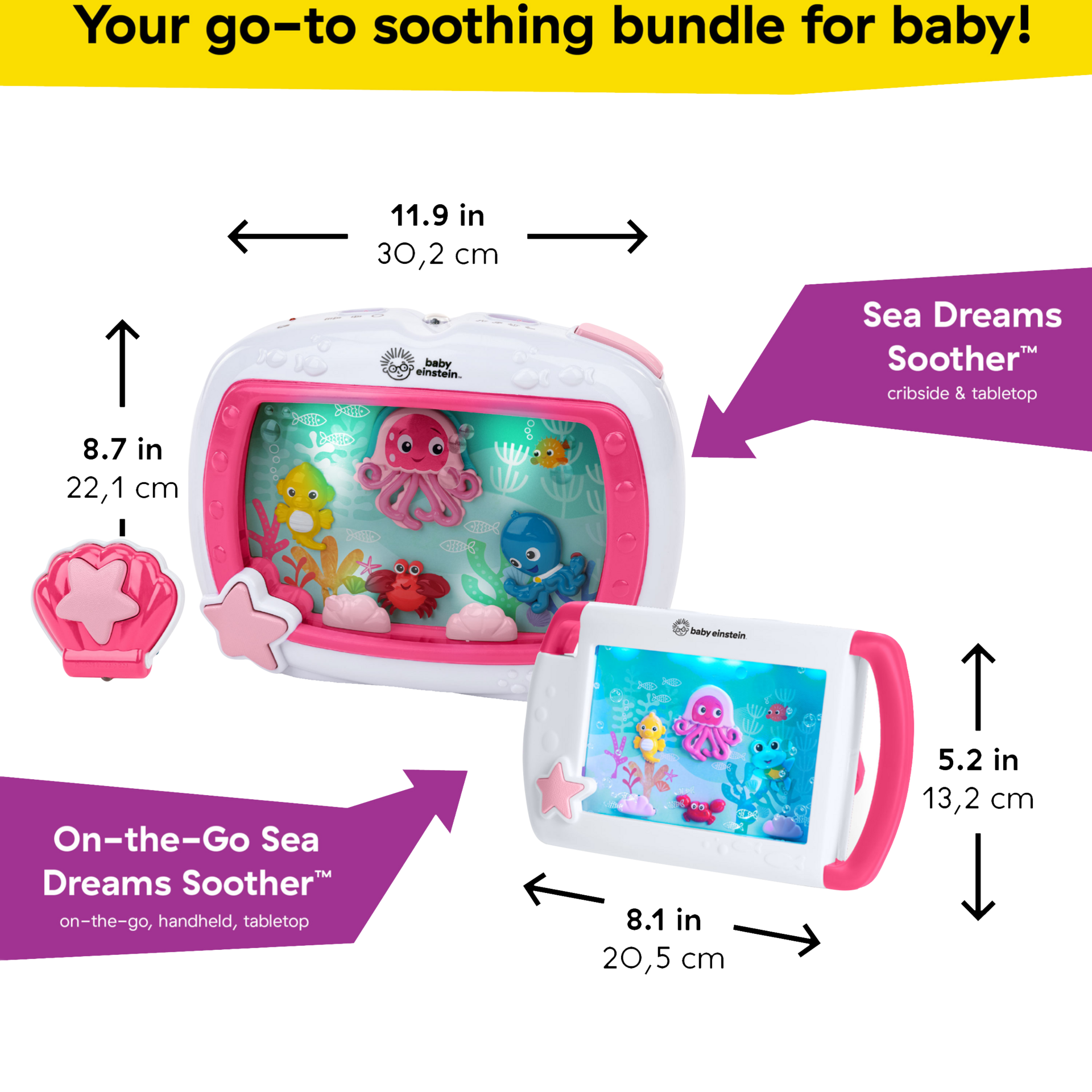 Baby Einstein Sea Dreams Soother Bundle, 2 Piece Set, In Nursery & On-the-Go Toy.