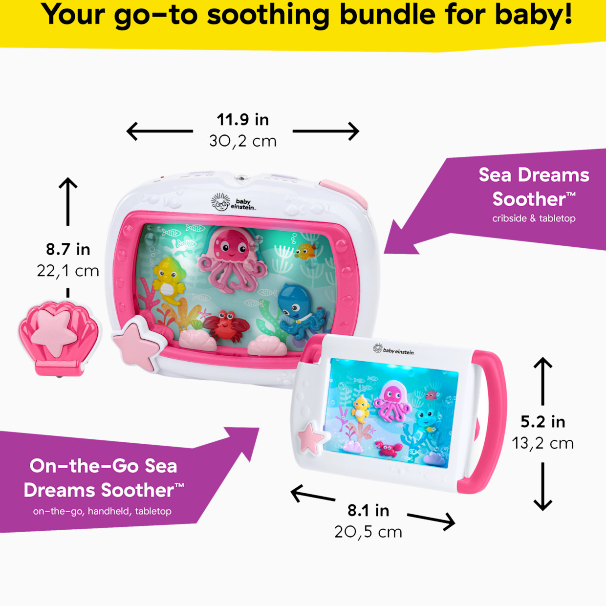 Baby Einstein Sea Dreams Soother Bundle, 2 Piece Set, In Nursery & On-the-Go Toy.