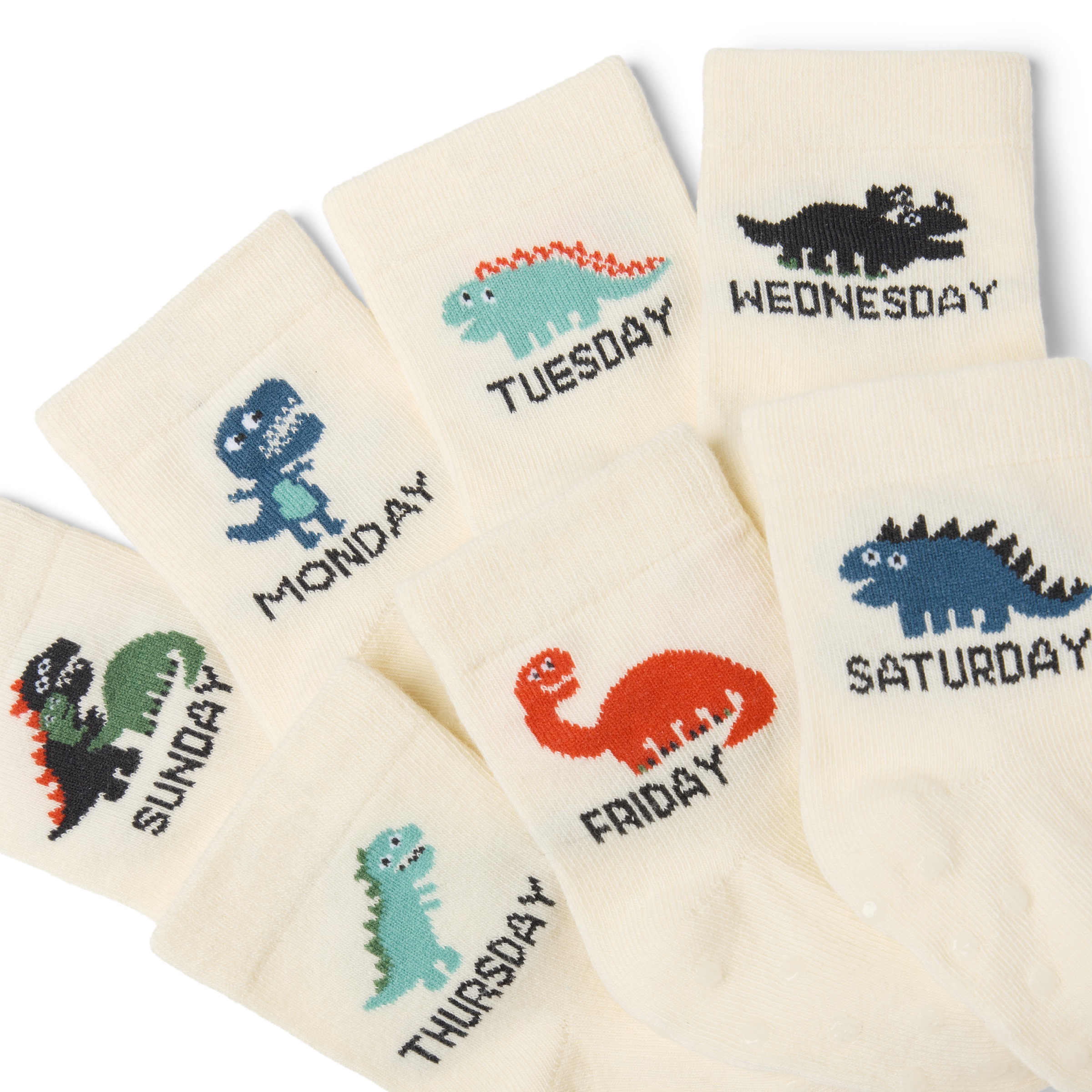 Small Story Days of the Week Crew Socks (7-pack) - Dino Days, 0-3 M.