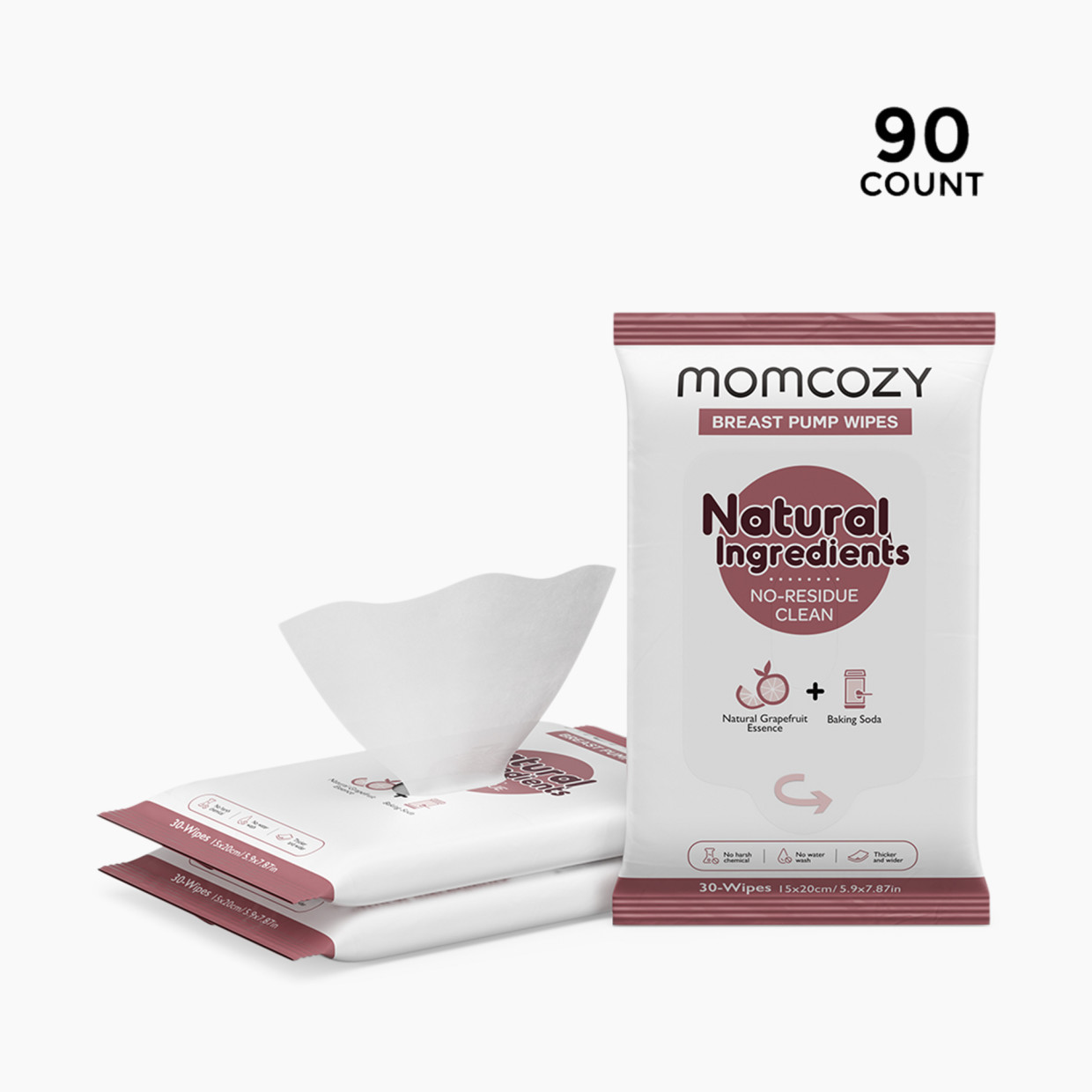 Momcozy Momcozy Natural Breast Pump Wipes (3 Pack) - White, 30.