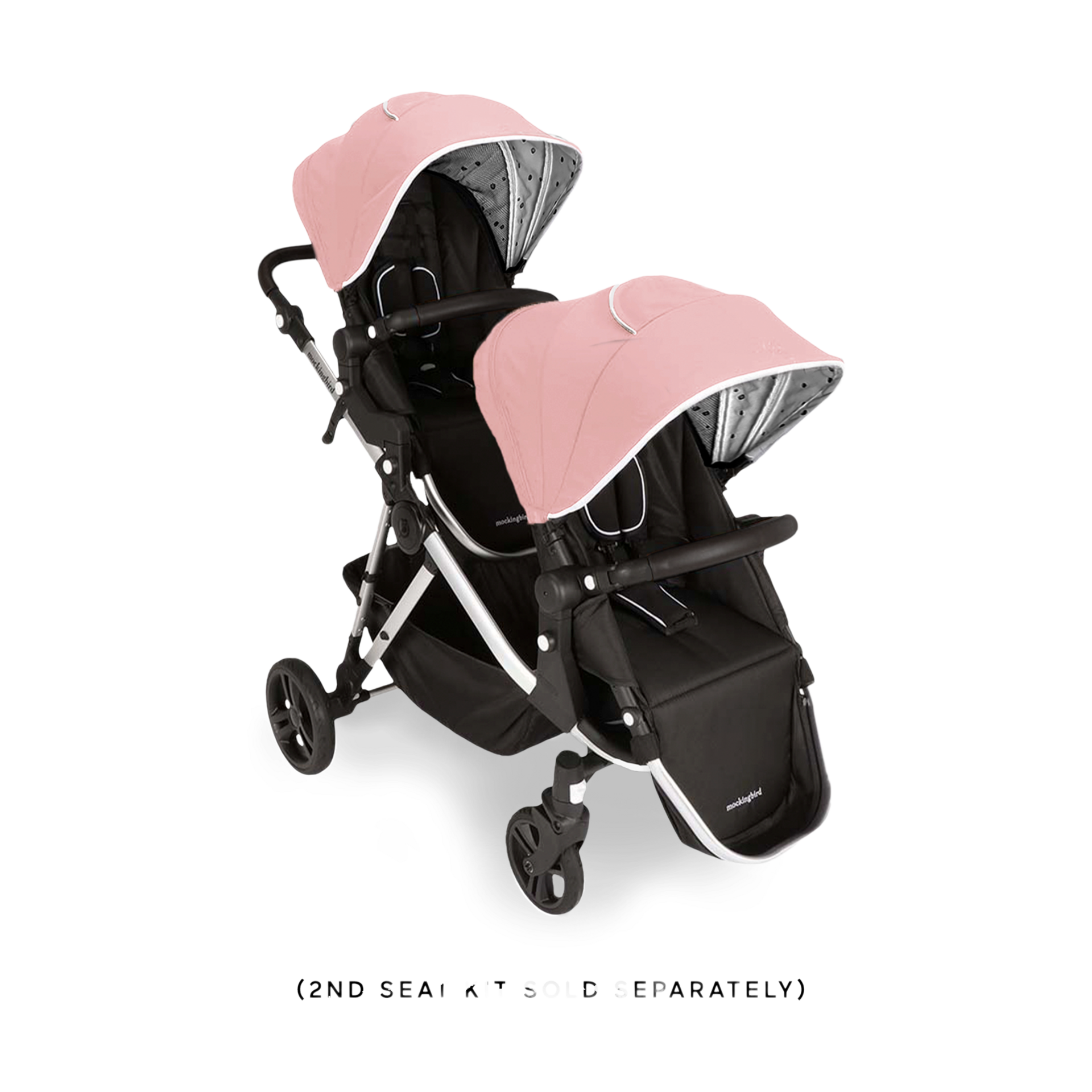 Mockingbird Single-to-Double Stroller 2.0 - Bloom/Watercolor Canopy With Black Leather (2020).