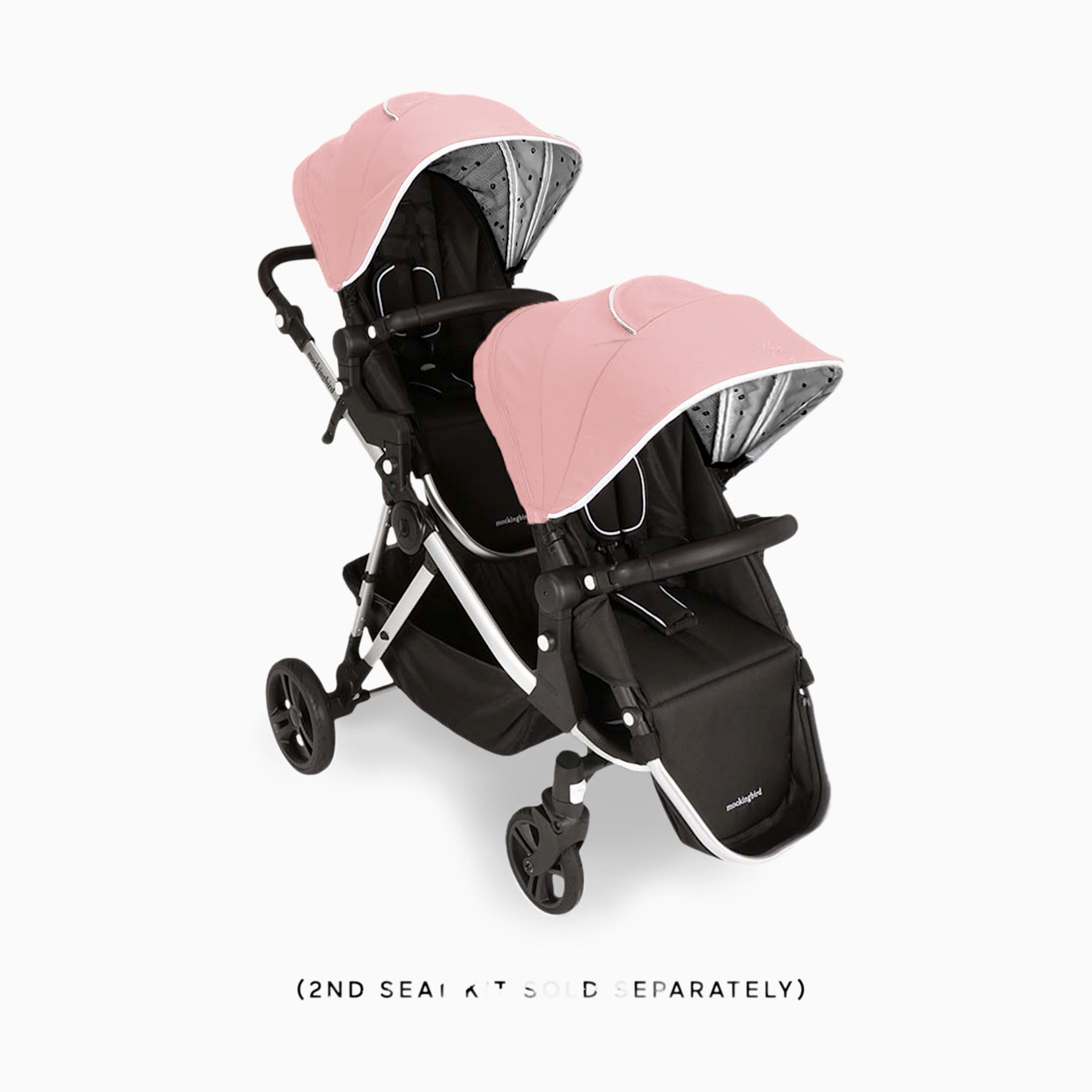 Mockingbird Single-to-Double Stroller 2.0 - Bloom/Watercolor Canopy With Black Leather (2020).