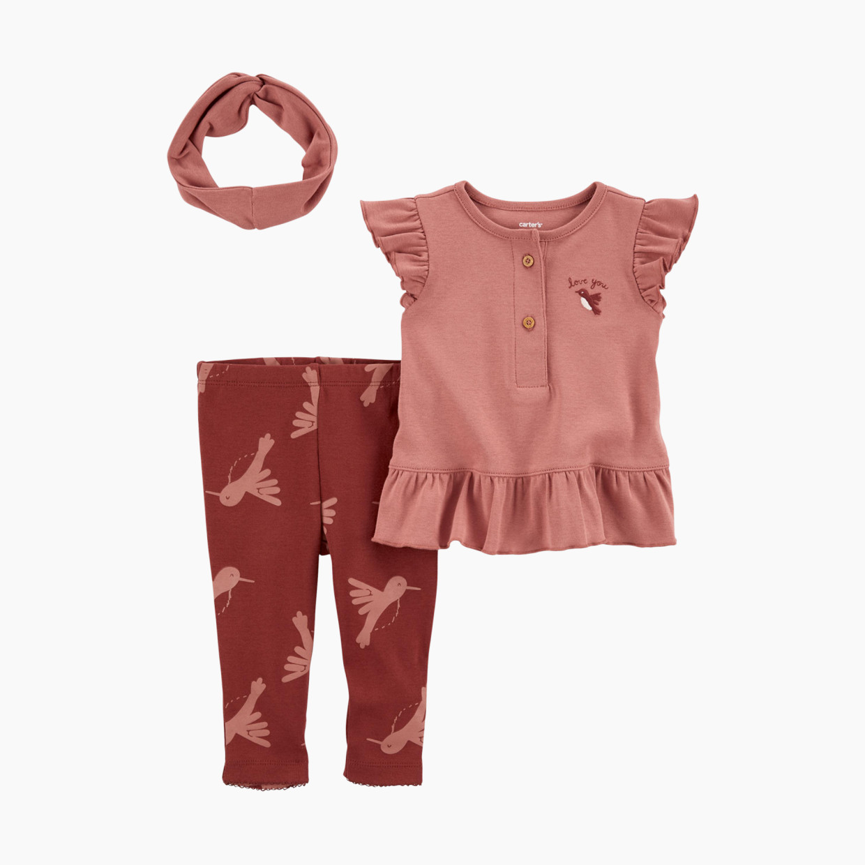 Carter's 3-Piece Little Bird Outfit Set - Brown/Pink Birds, Nb.