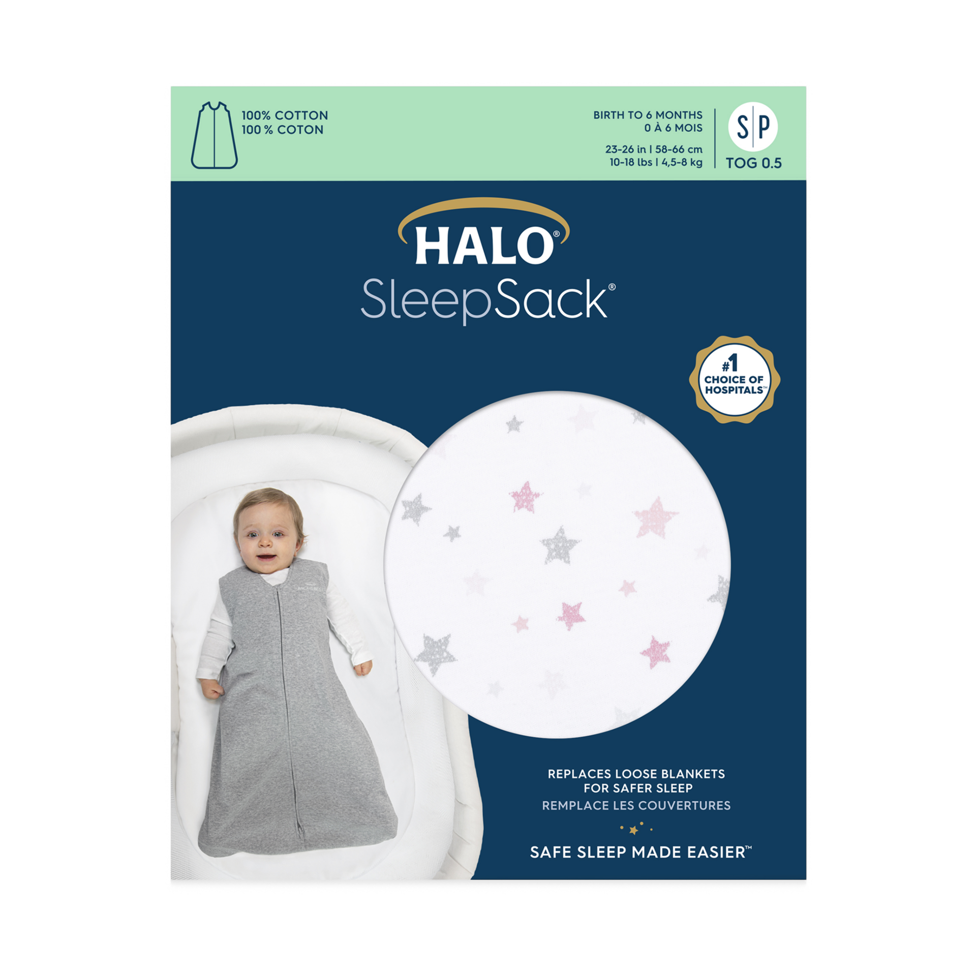 Halo SleepSack Wearable Blanket Cotton Pink Twinkle, Medium