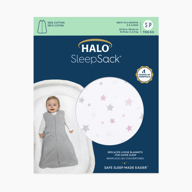 Halo SleepSack Wearable Blanket Cotton - Pink Twinkle, Small.