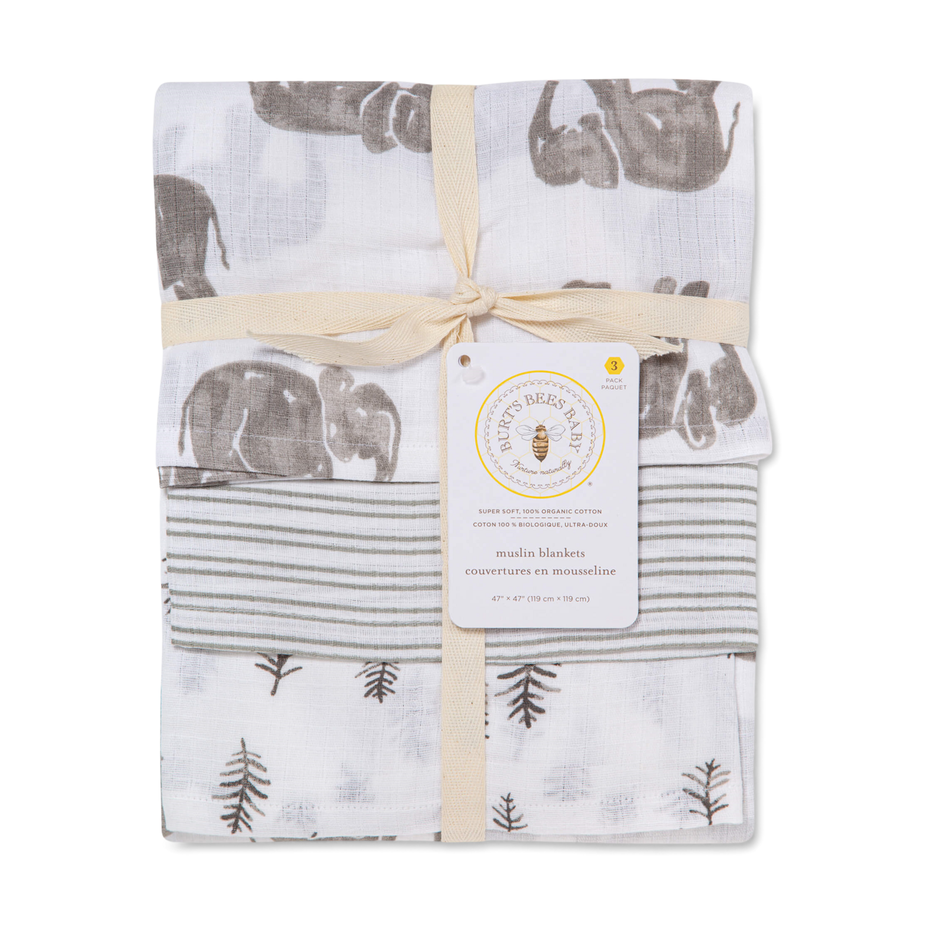 Burt's Bees Baby Organic Cotton Muslin Swaddle Blankets (3 Pack