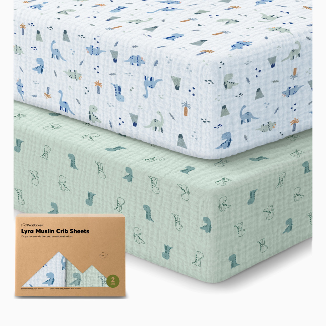 KeaBabies 2-Pack Lyra Muslin Crib Sheets - Dino Park.