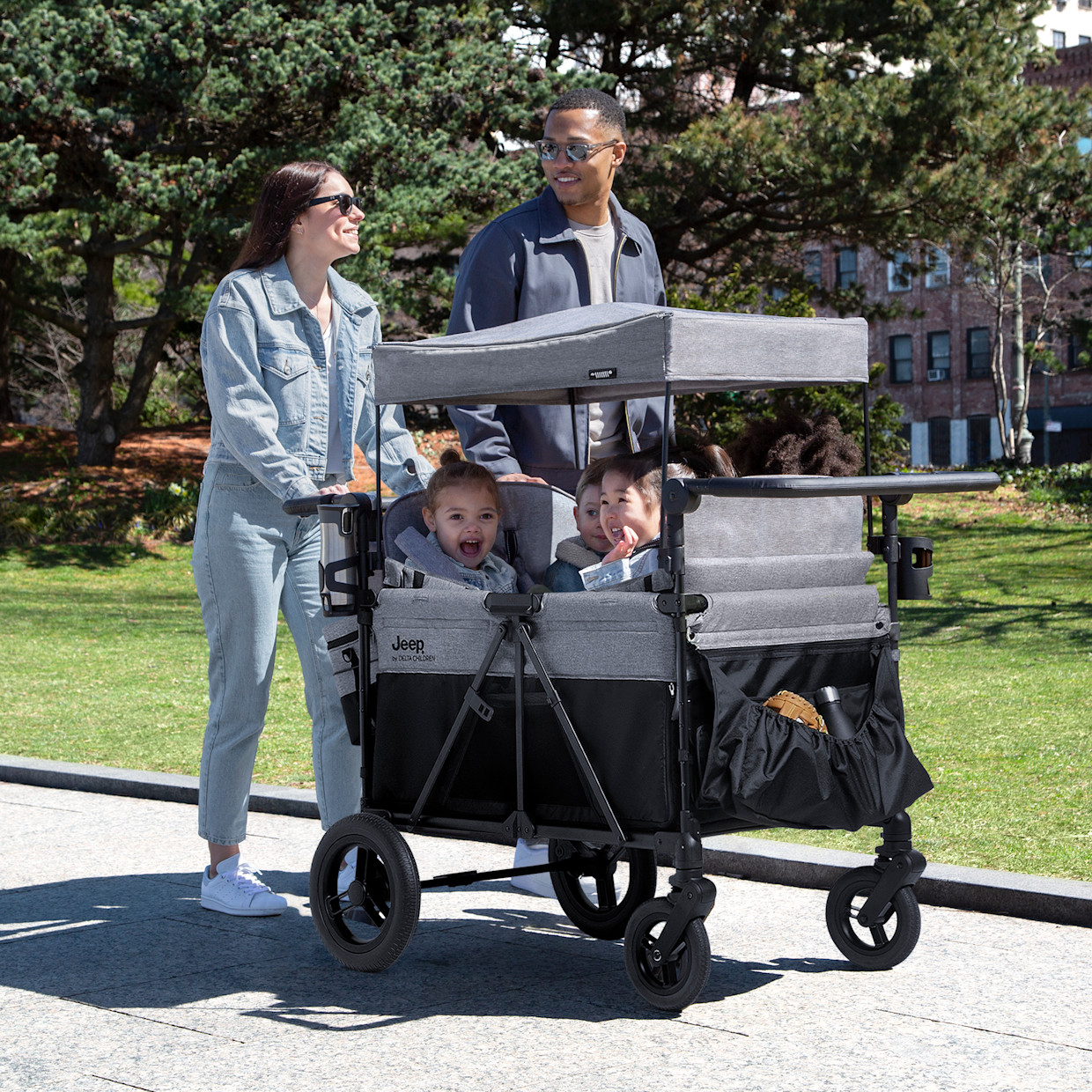 Delta Children Jeep Wrangler Deluxe 4 Seater Stroller Wagon - Grey.