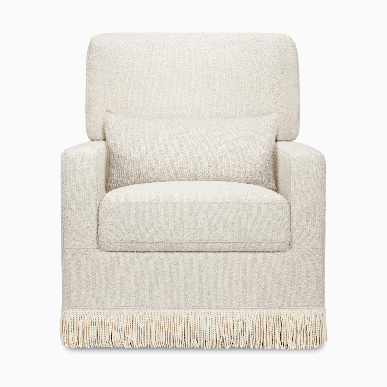 Namesake Crawford Pillowback Comfort Swivel Glider - Ivory Boucle With Ivory Tassel Fringe.