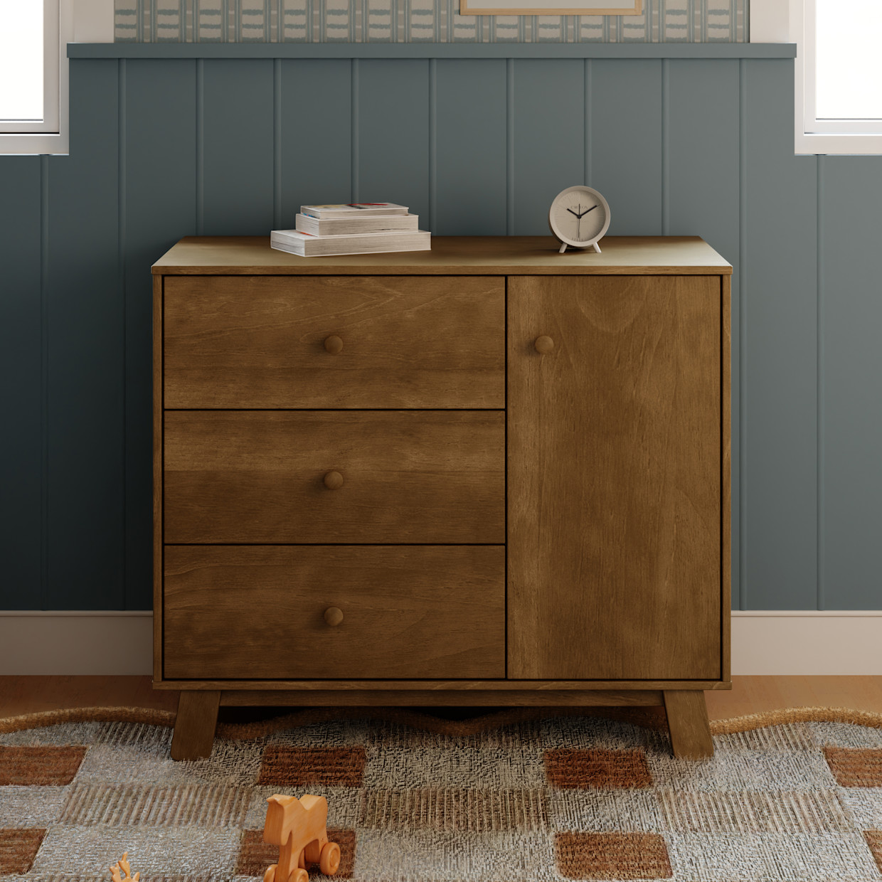 babyletto Hudson Modern 3-Drawer Dresser - Natural Walnut.