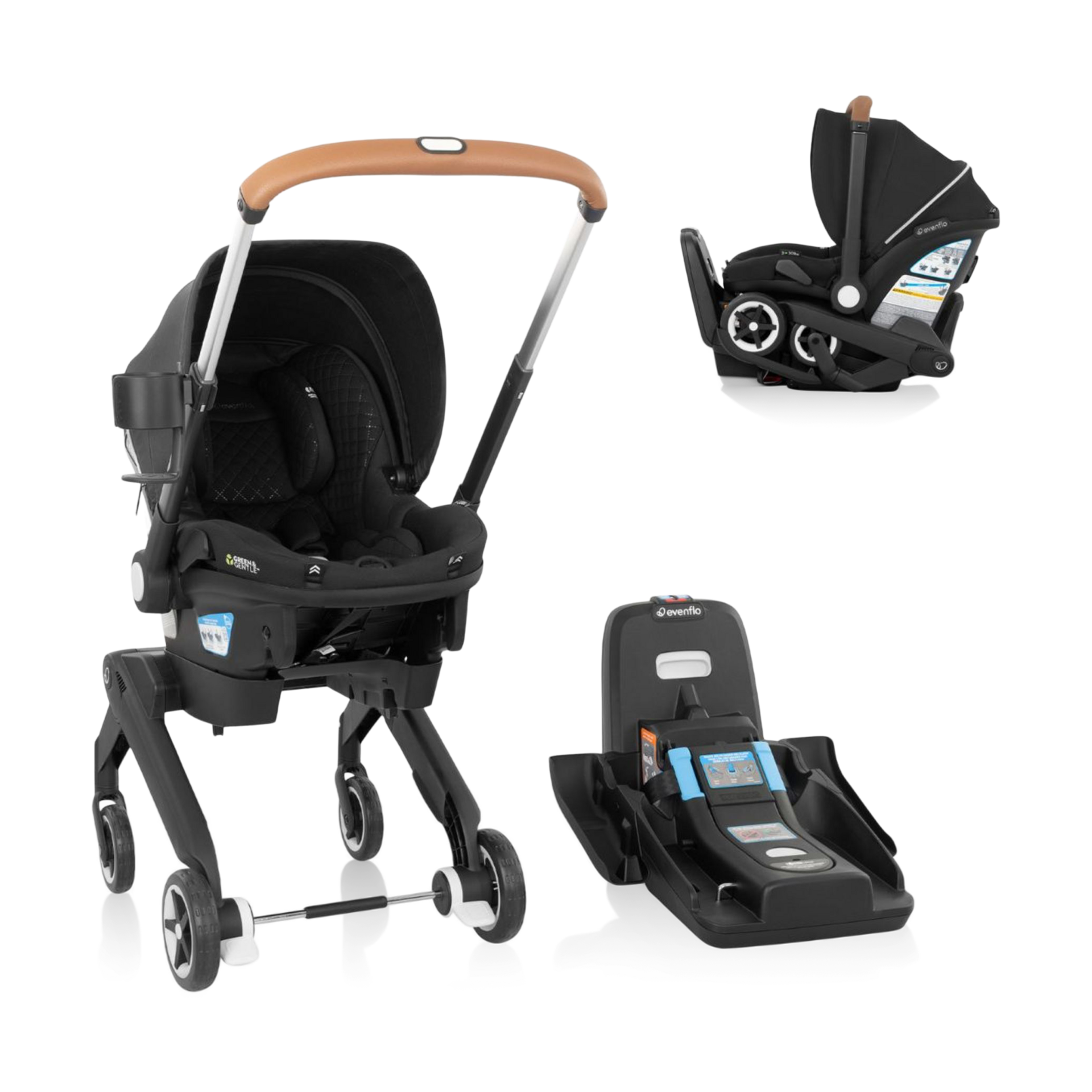 Evenflo Asiento de Auto y Cochecito para Bebé Shyft DualRide con Almacenamiento en el Equipaje y Tela Verde y Suave, Jaspe