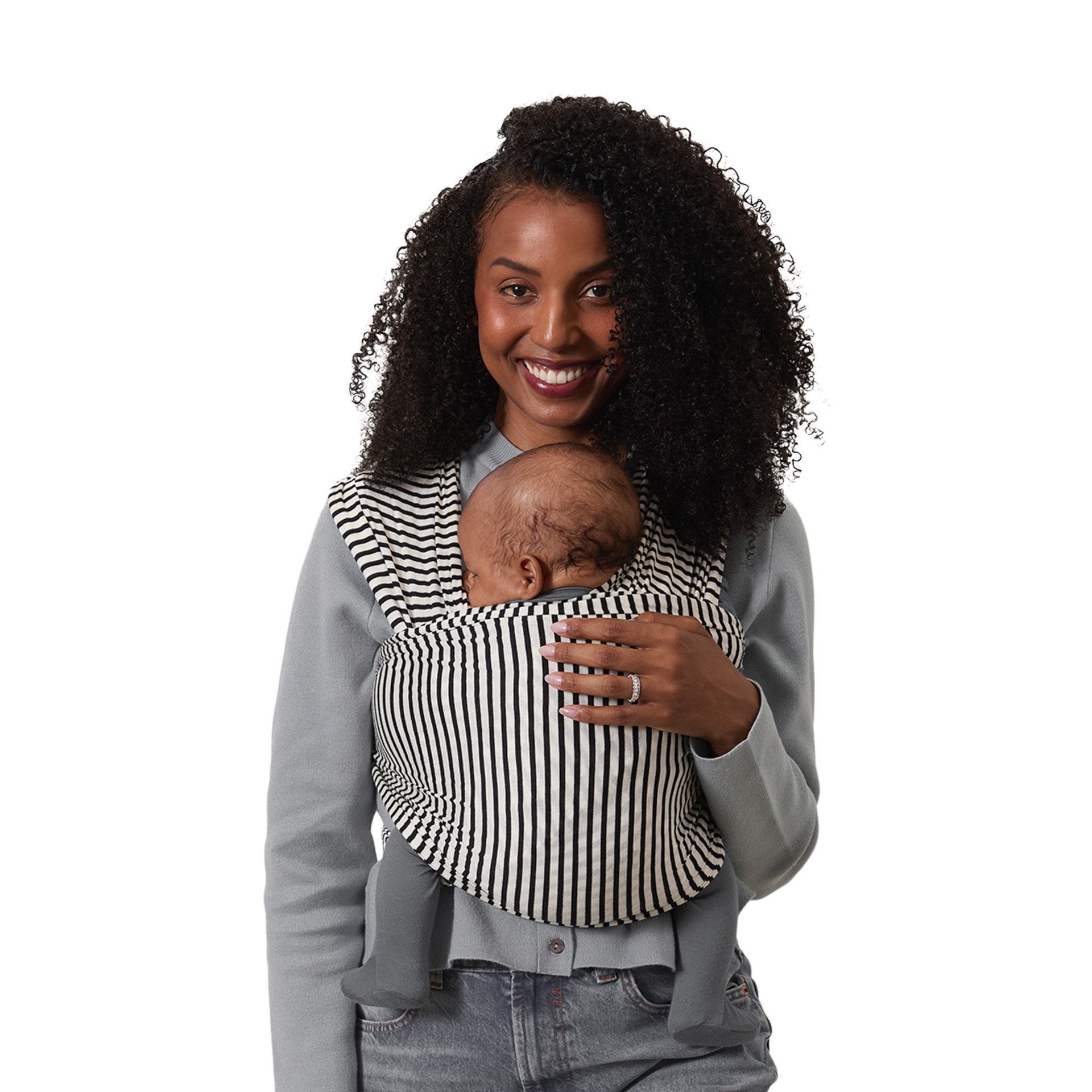 Solly Baby Wrap Carrier - Black & Natural Stripe.