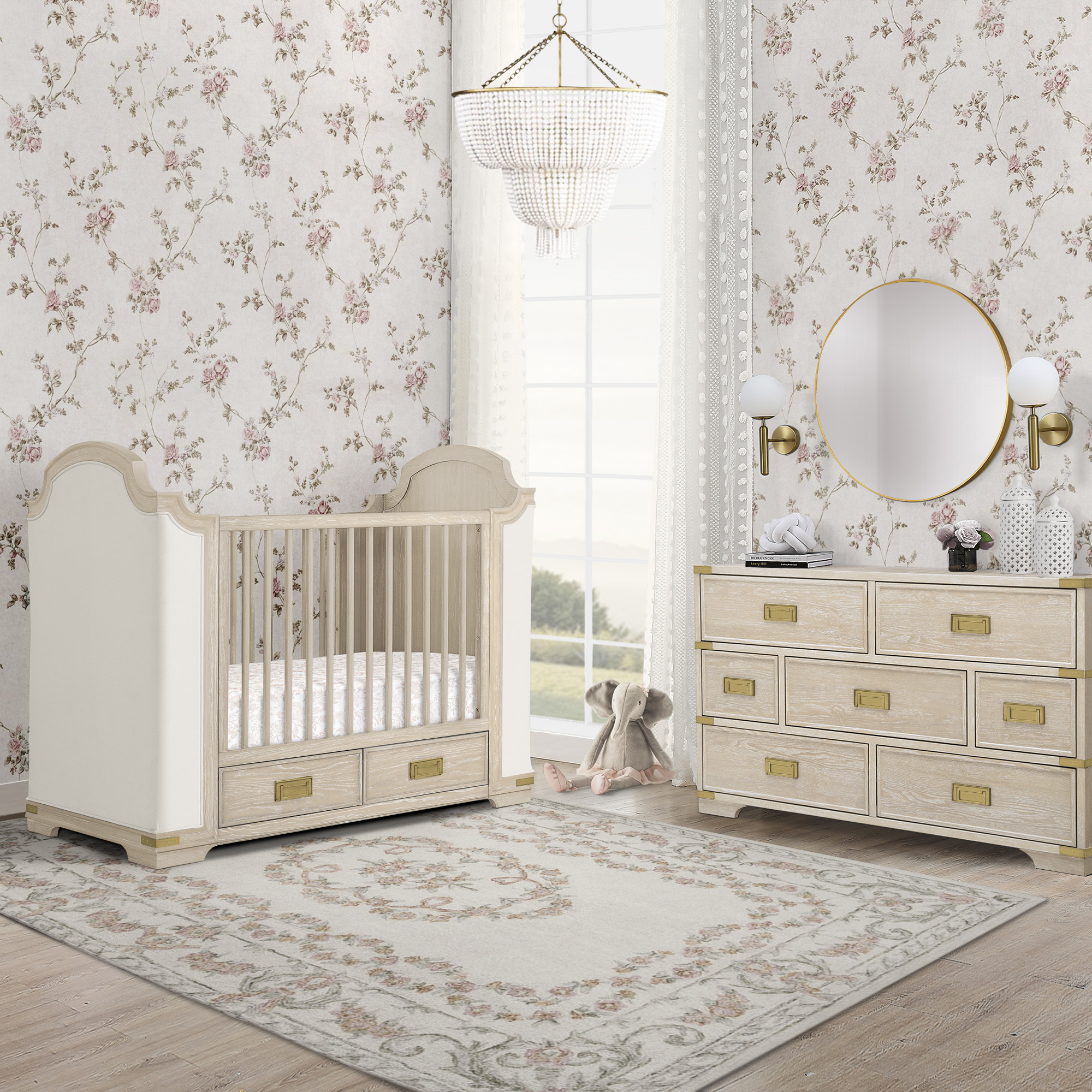 Bellini Paris 4-in-1 Convertible Crib - Whitewash Ash With Lace.