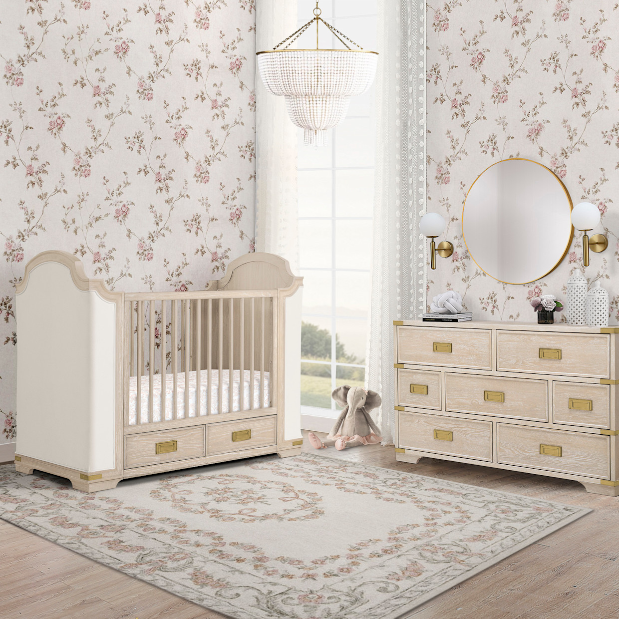 Bellini Paris 4-in-1 Convertible Crib - Whitewash Ash With Lace.