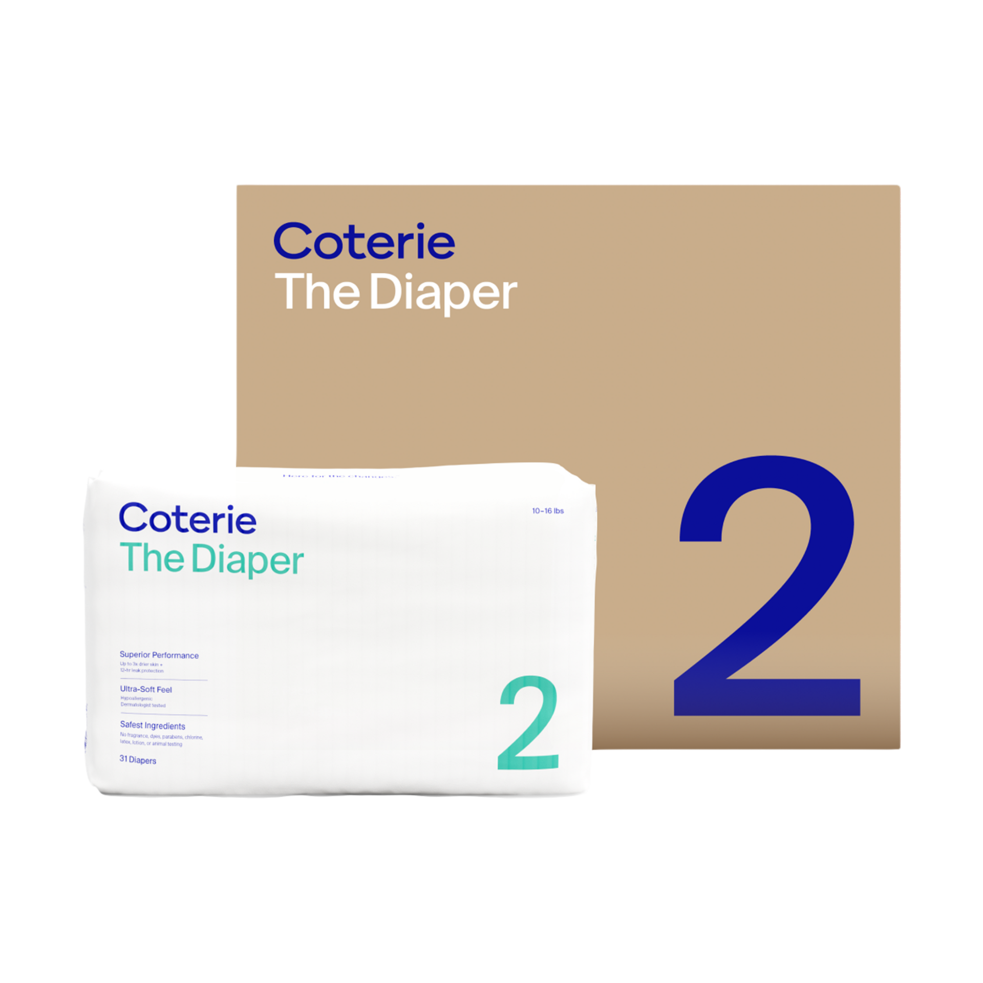 Coterie Ultra Soft Diapers, Monthly Supply Size 2, 186 Count