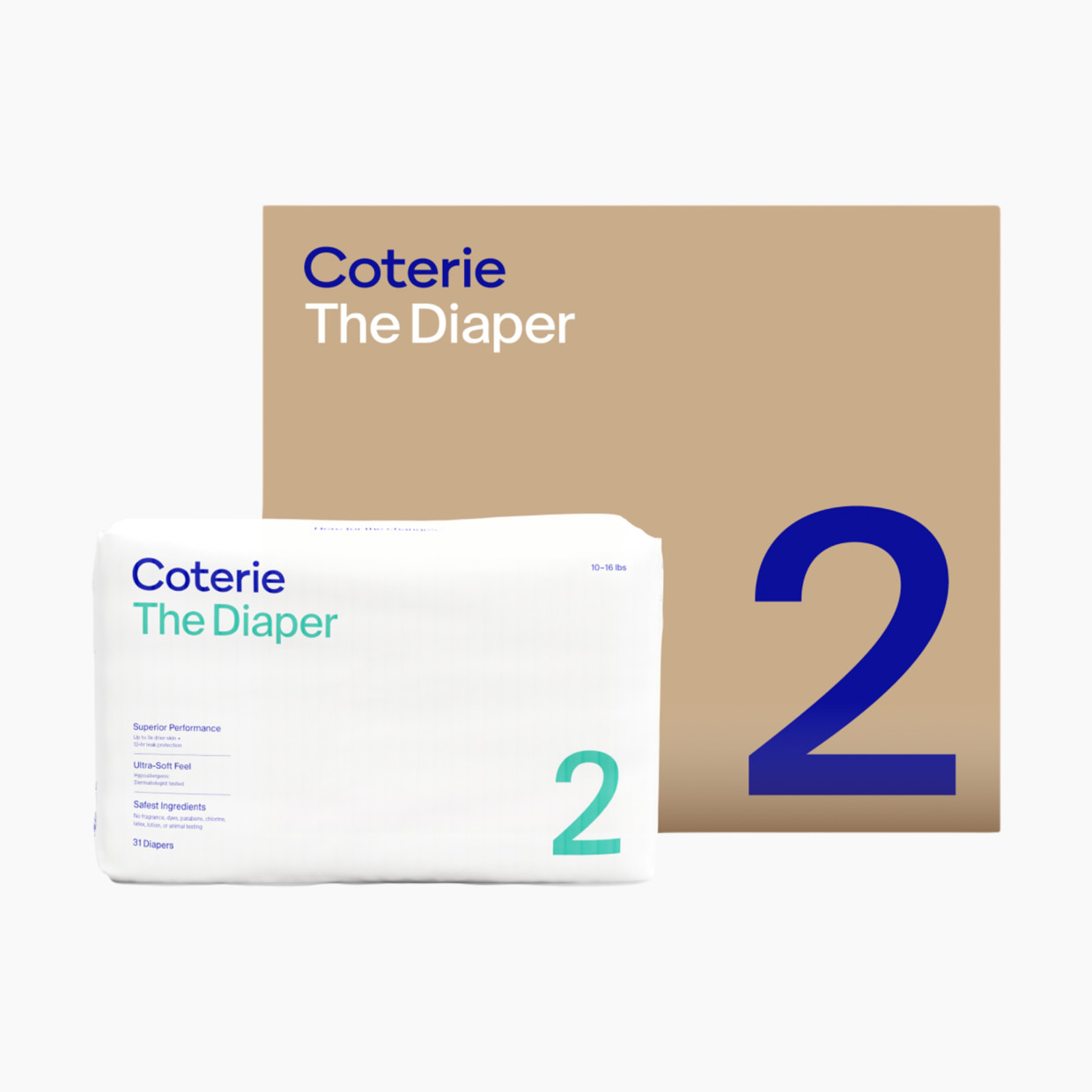 Coterie Ultra Soft Diapers, Monthly Supply - Size 2, 186 Count.