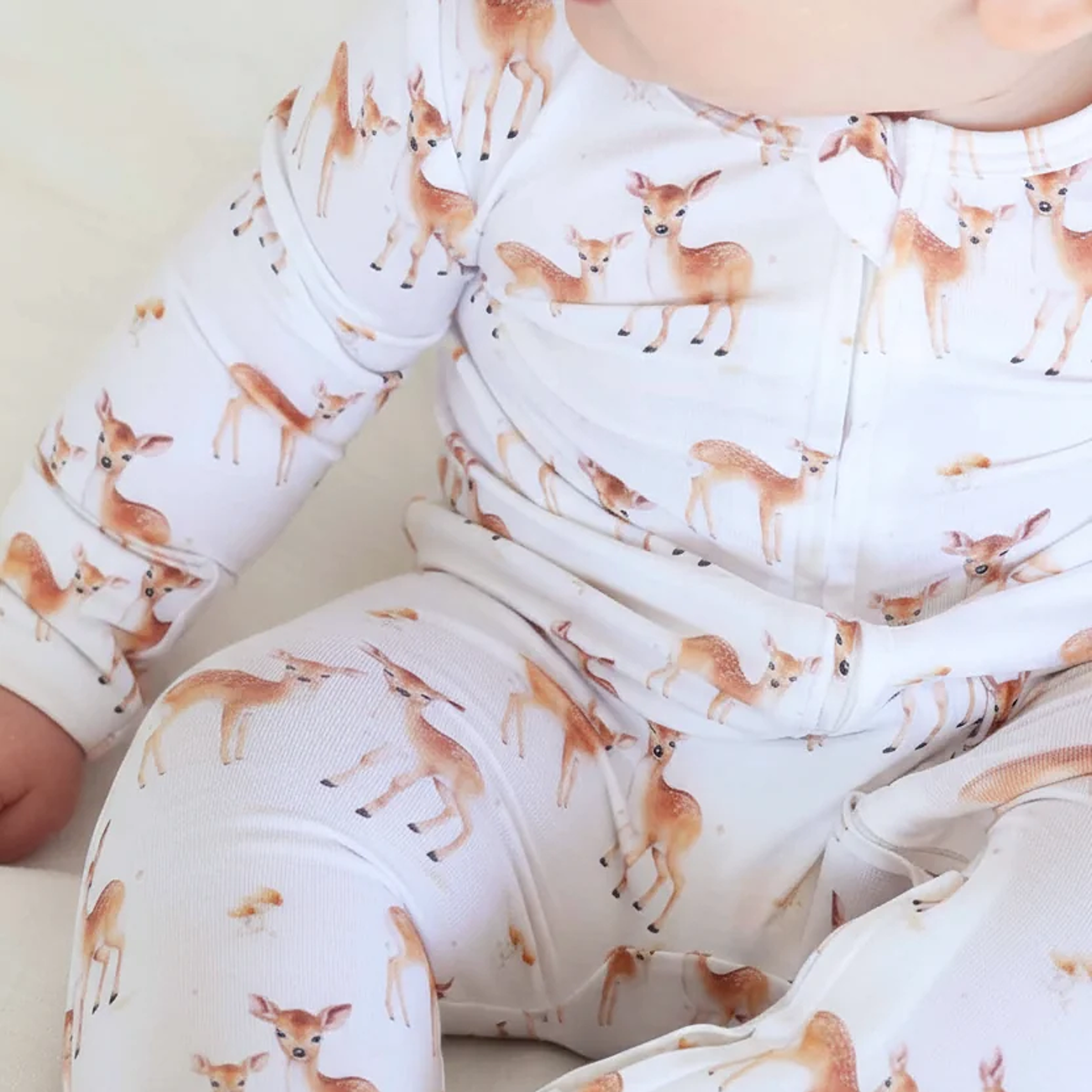 Caden Lane Zipper Footie - Friendly Fawns, Newborn.