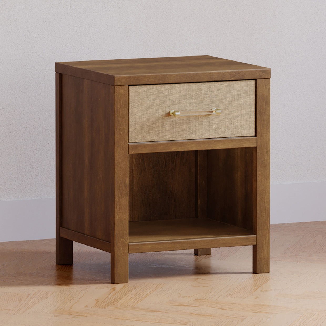 Namesake Eloise Assembled Nightstand - Natural Walnut & Performance Sand Eco-Weave.