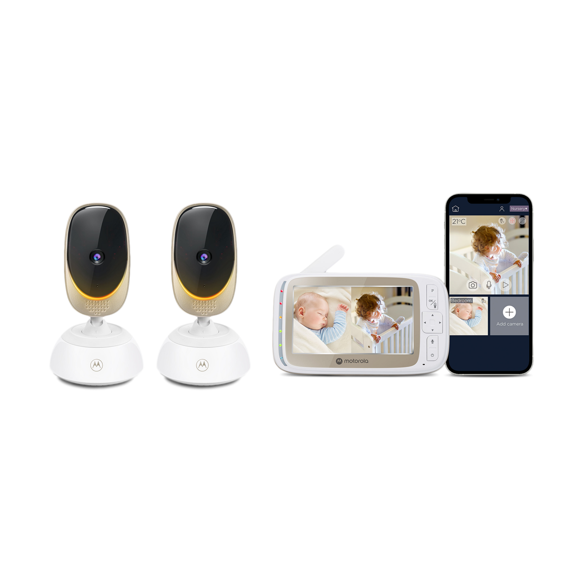 Motorola Nursery WiFi Baby Monitor with 2 Cameras and Audio, 2-Way Audio, Remote Zoom & Pan, Temperature Sensor, Night Vision, 10 Lullabies, Mood Light, 1000ft Range, VM85-2