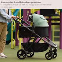 Stroller with pop-out visor for sun protection