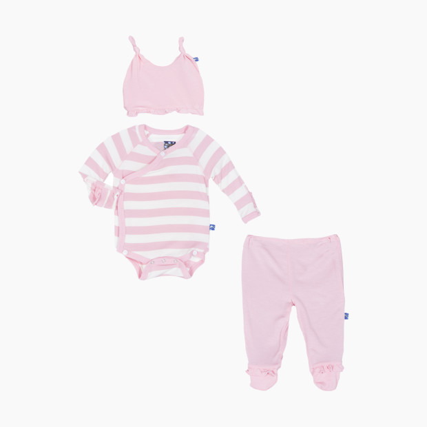 KicKee Pants Essentials Wrap Ruffle Gift Set - Lotus Stripe, Newborn.