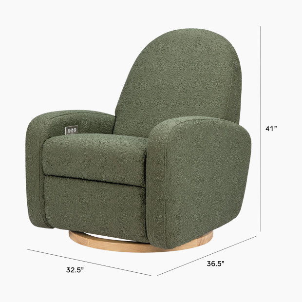babyletto Nami Electronic Recliner and Swivel Glider - Olive Boucle With Light Wood Base.