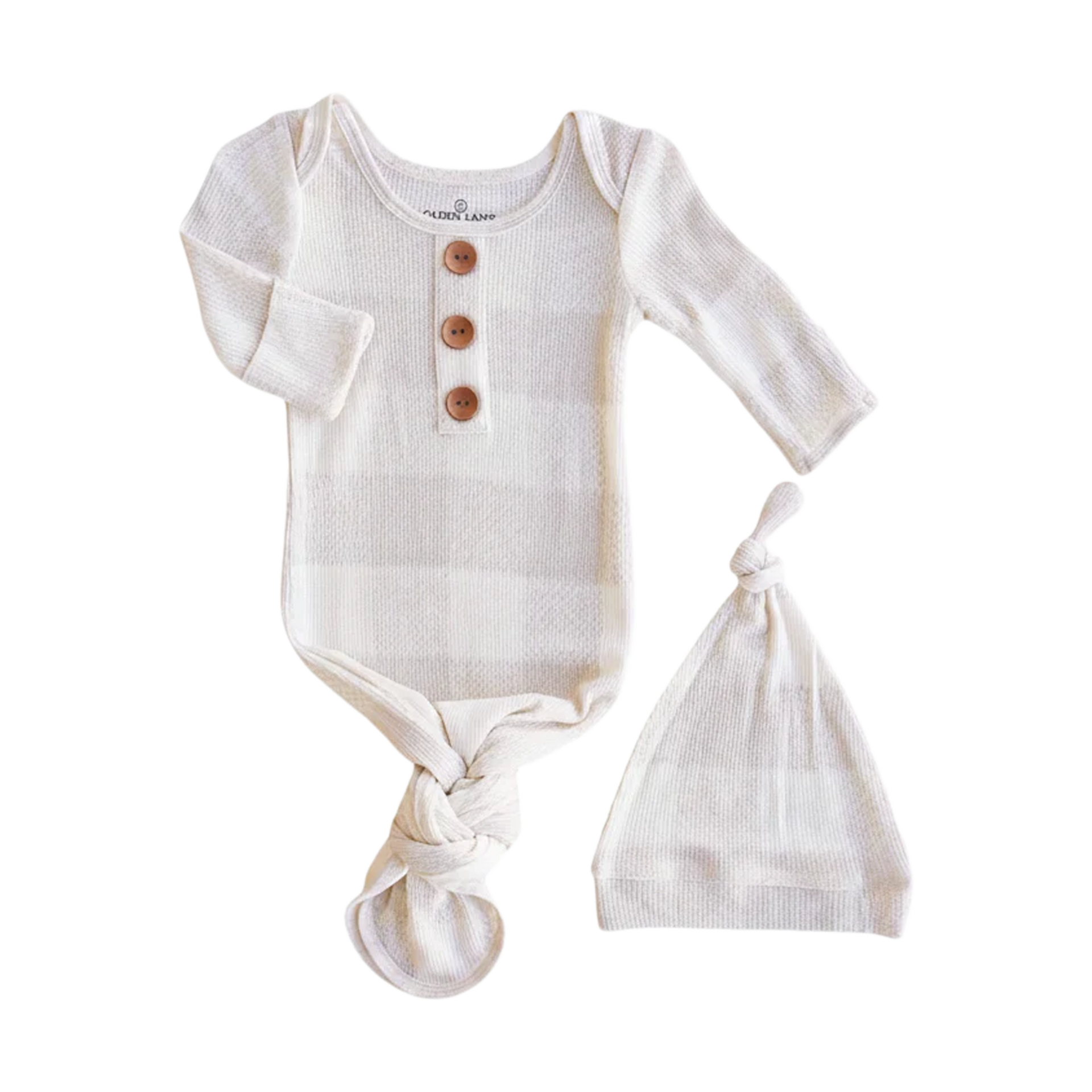 Caden Lane Bamboo Waffle Newborn Baby Knot Gown & Hat Set.