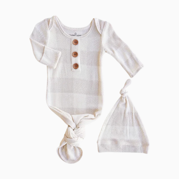 Caden Lane Bamboo Waffle Newborn Baby Knot Gown & Hat Set.
