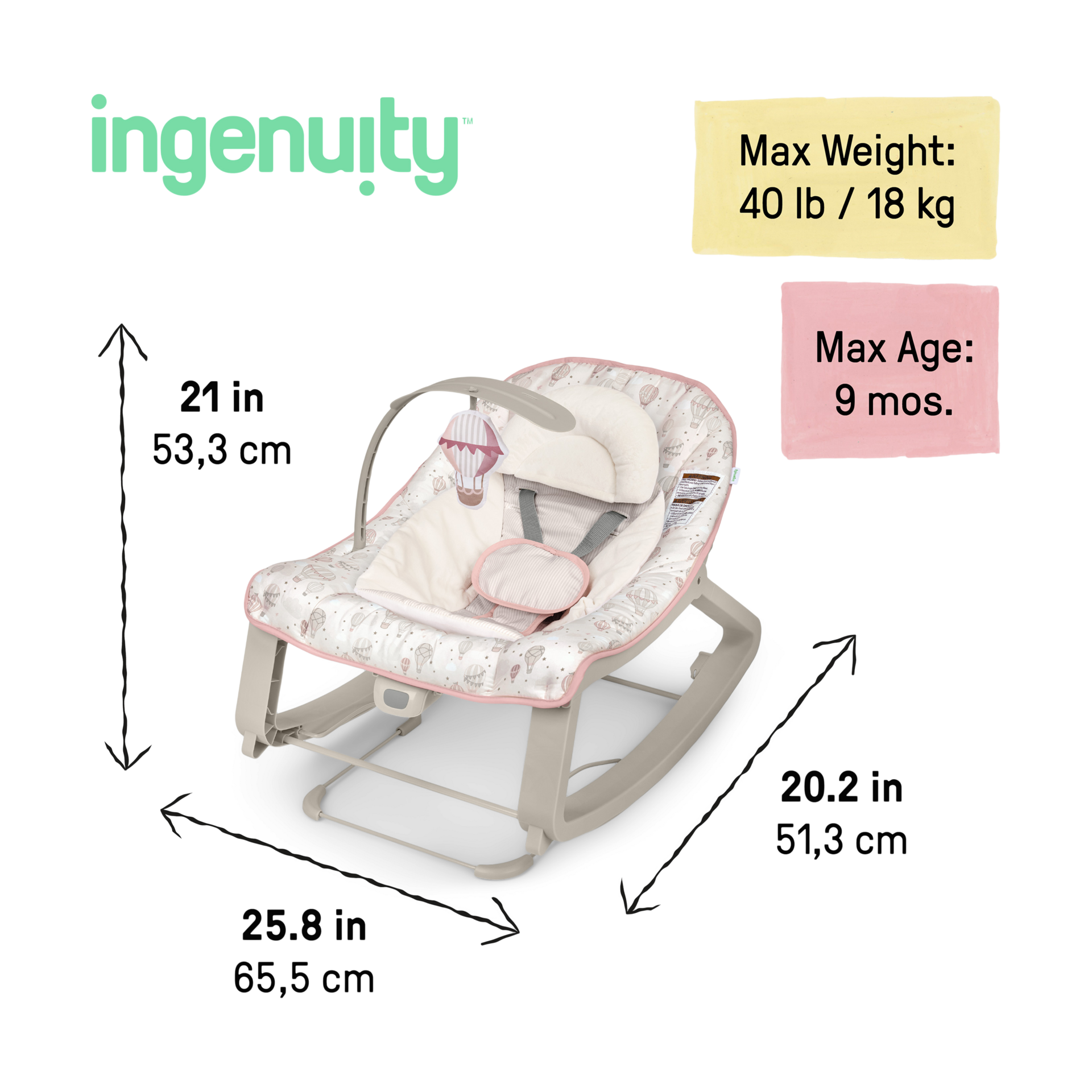 Ingenuity Keep Cozy 3-in-1 Vibrating Infant & Toddler Baby Bouncer and Rocker Chair - Skye.