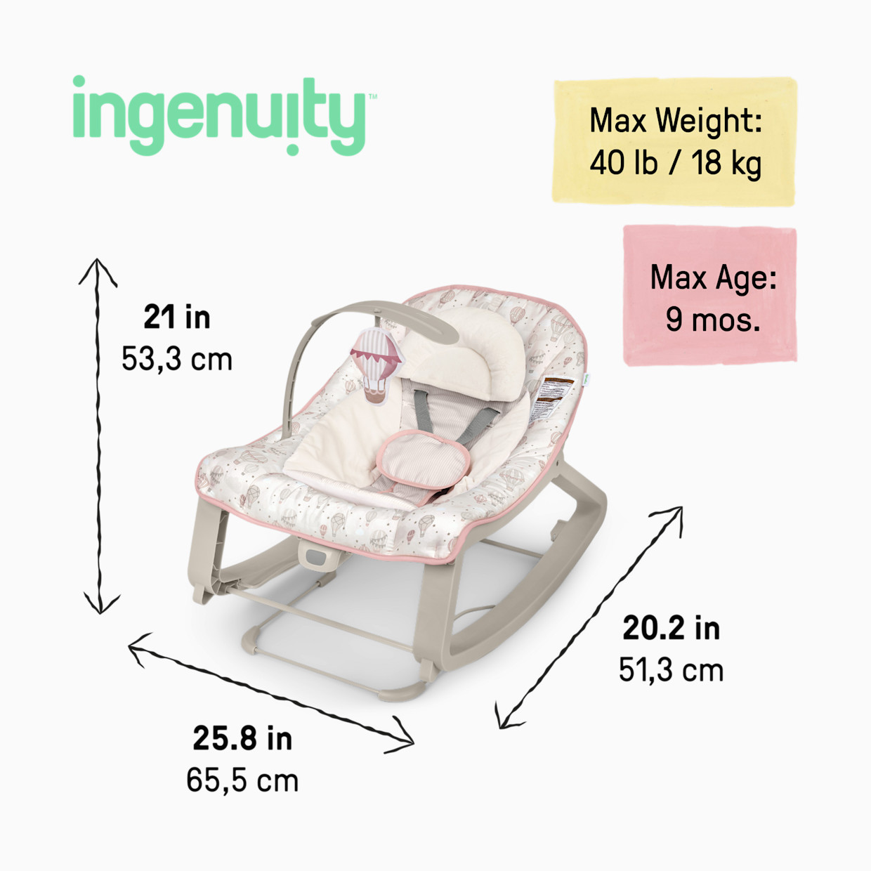 Ingenuity Keep Cozy 3-in-1 Vibrating Infant & Toddler Baby Bouncer and Rocker Chair - Skye.