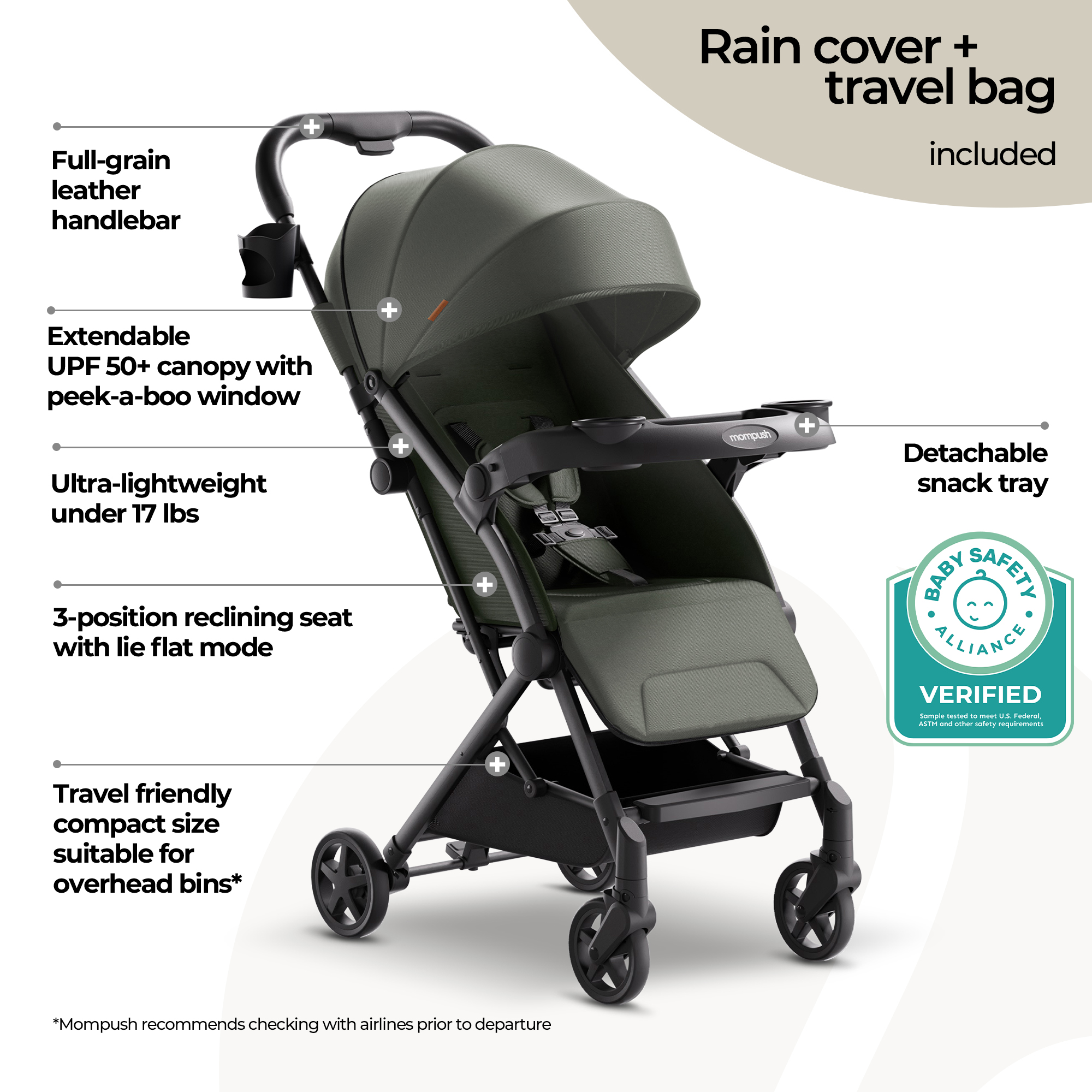 Mompush Lithe V2 Stroller - Forest.