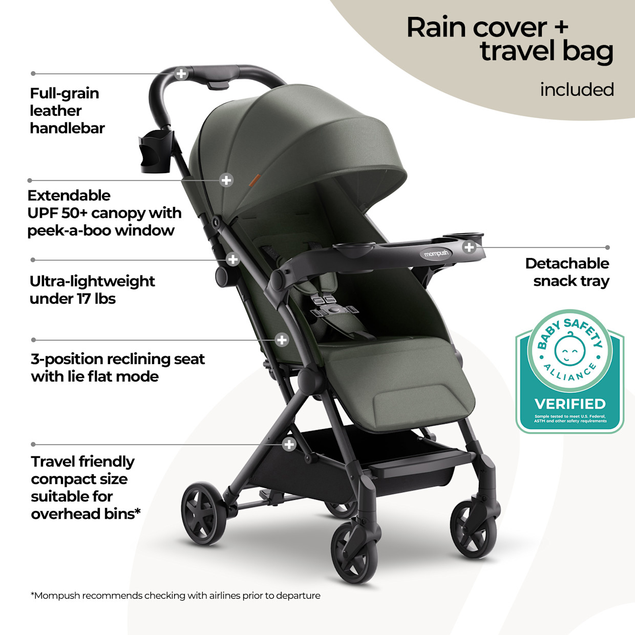Mompush Lithe V2 Stroller - Forest.